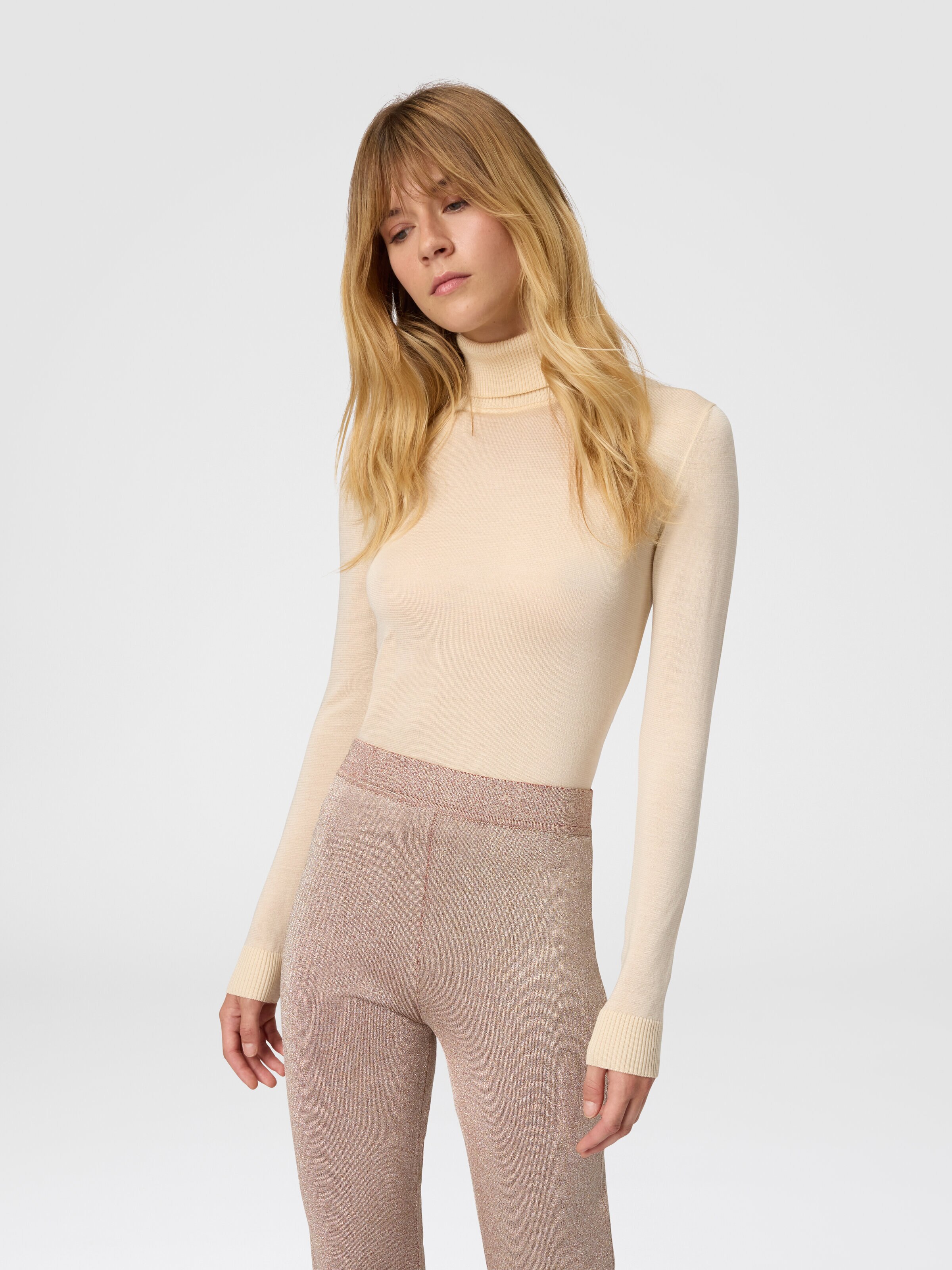Straight Long Pants in Lamé, Pink Lamé - 3