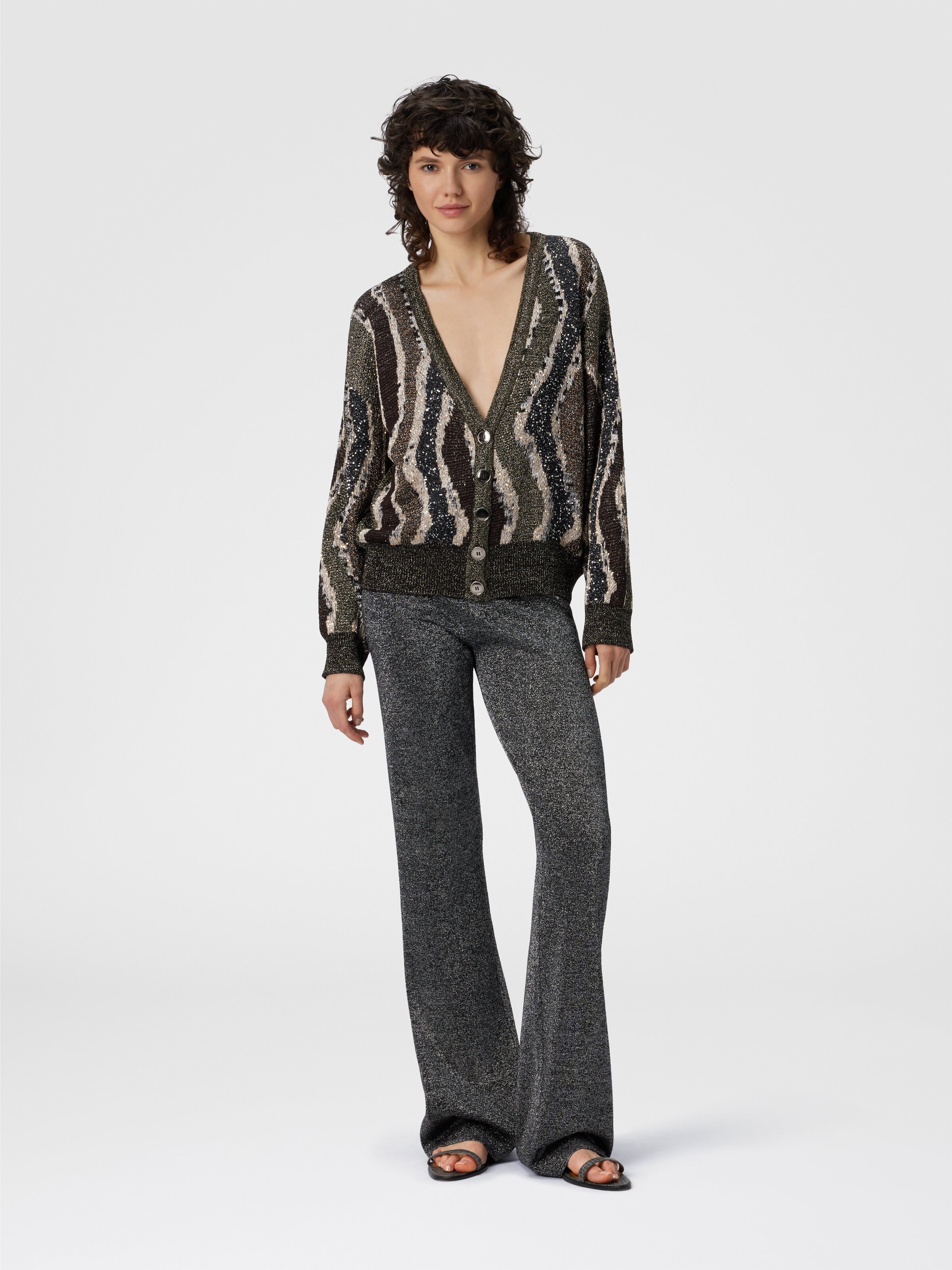 Pantalon droit long lamé, Argent - 1