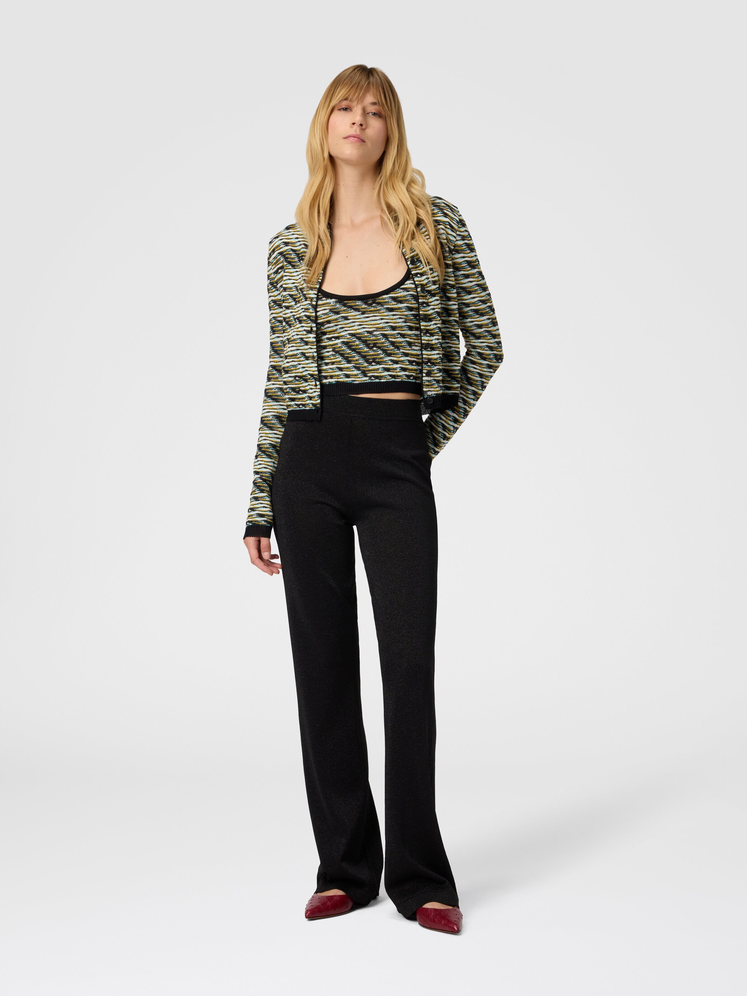 Straight Long Pants in Lamé, Black - 1