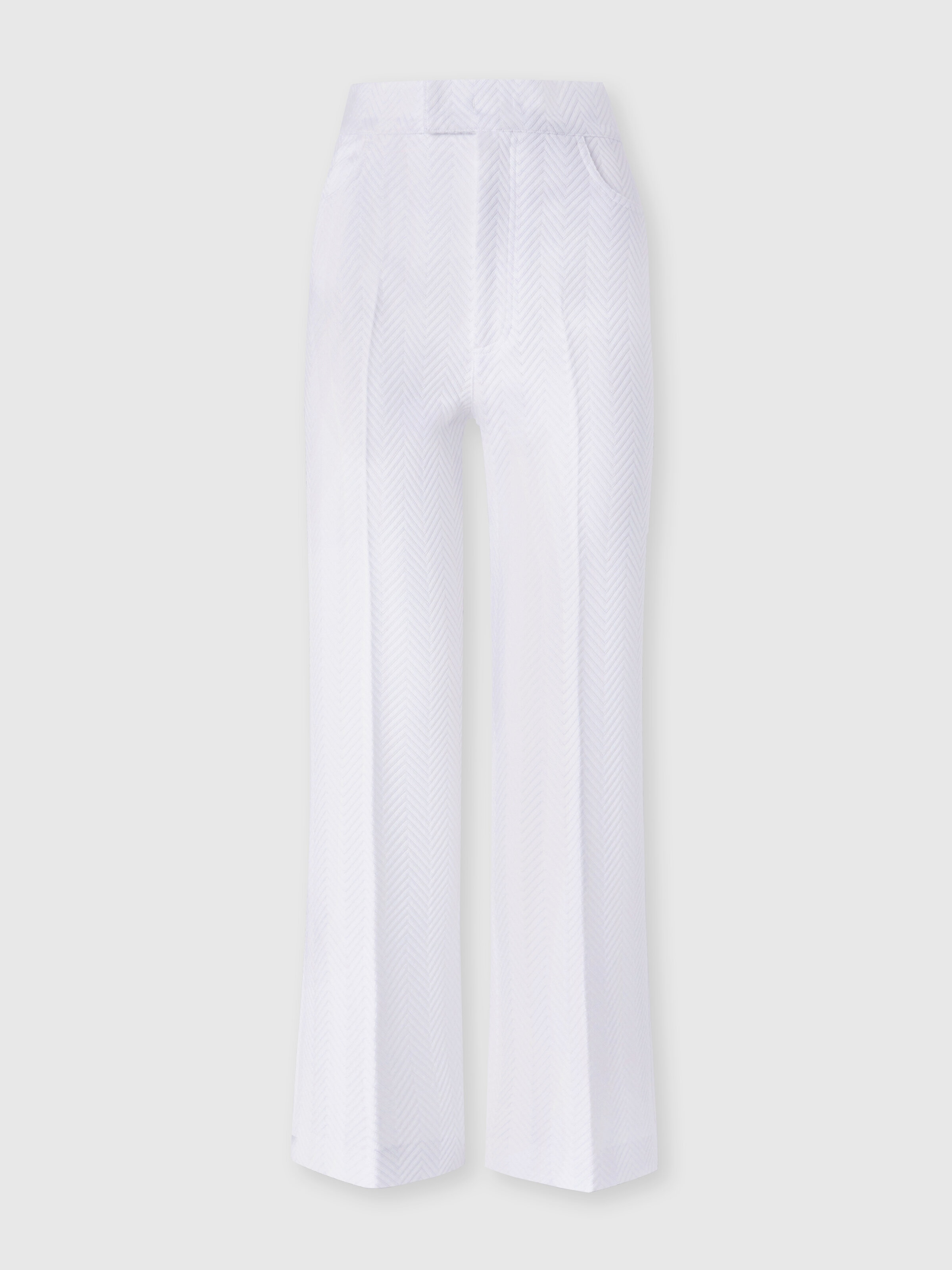Tailored Pants with Zigzag Pattern, White  - 0