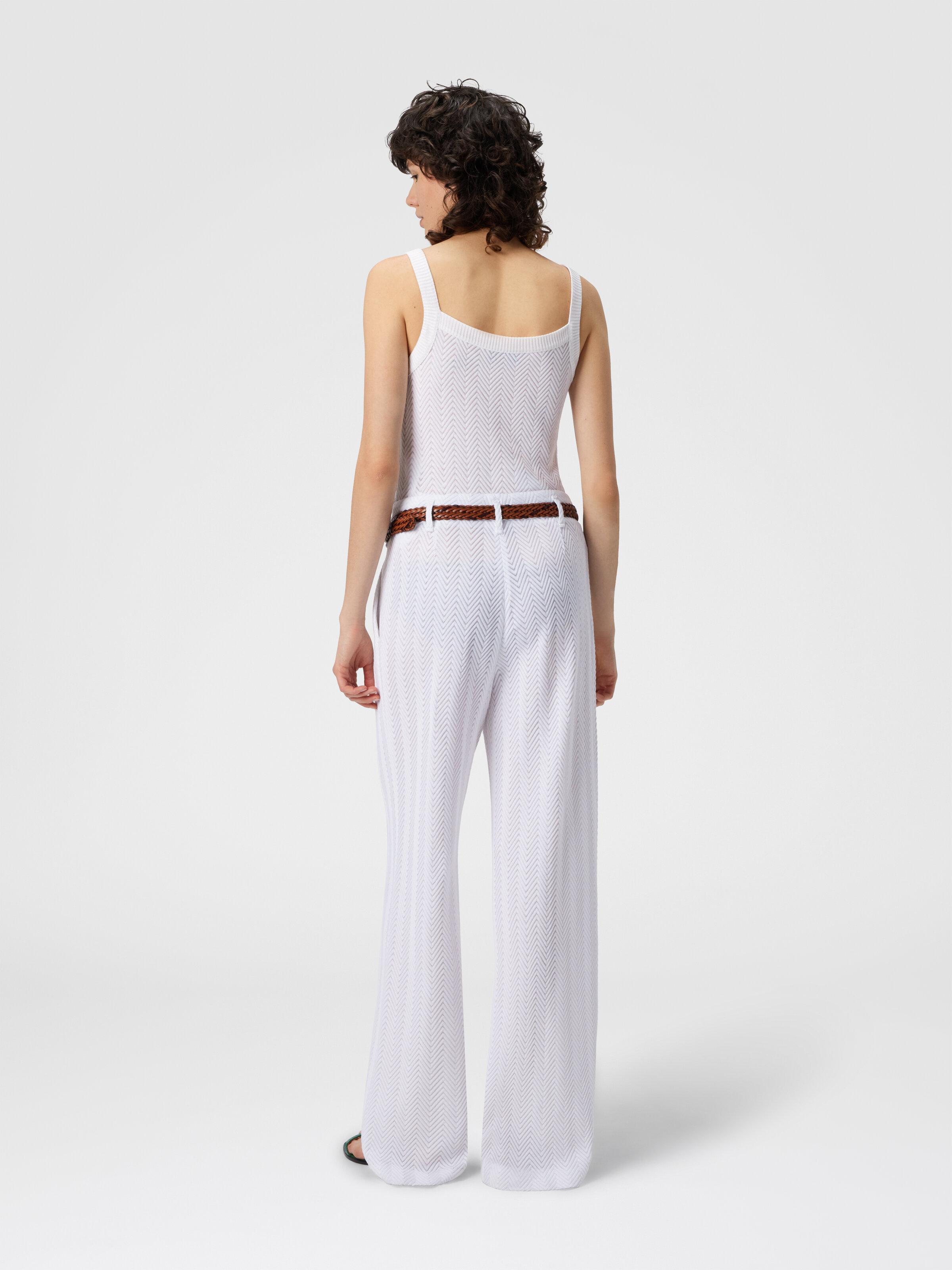 Tailored Pants with Zigzag Pattern, White  - 2