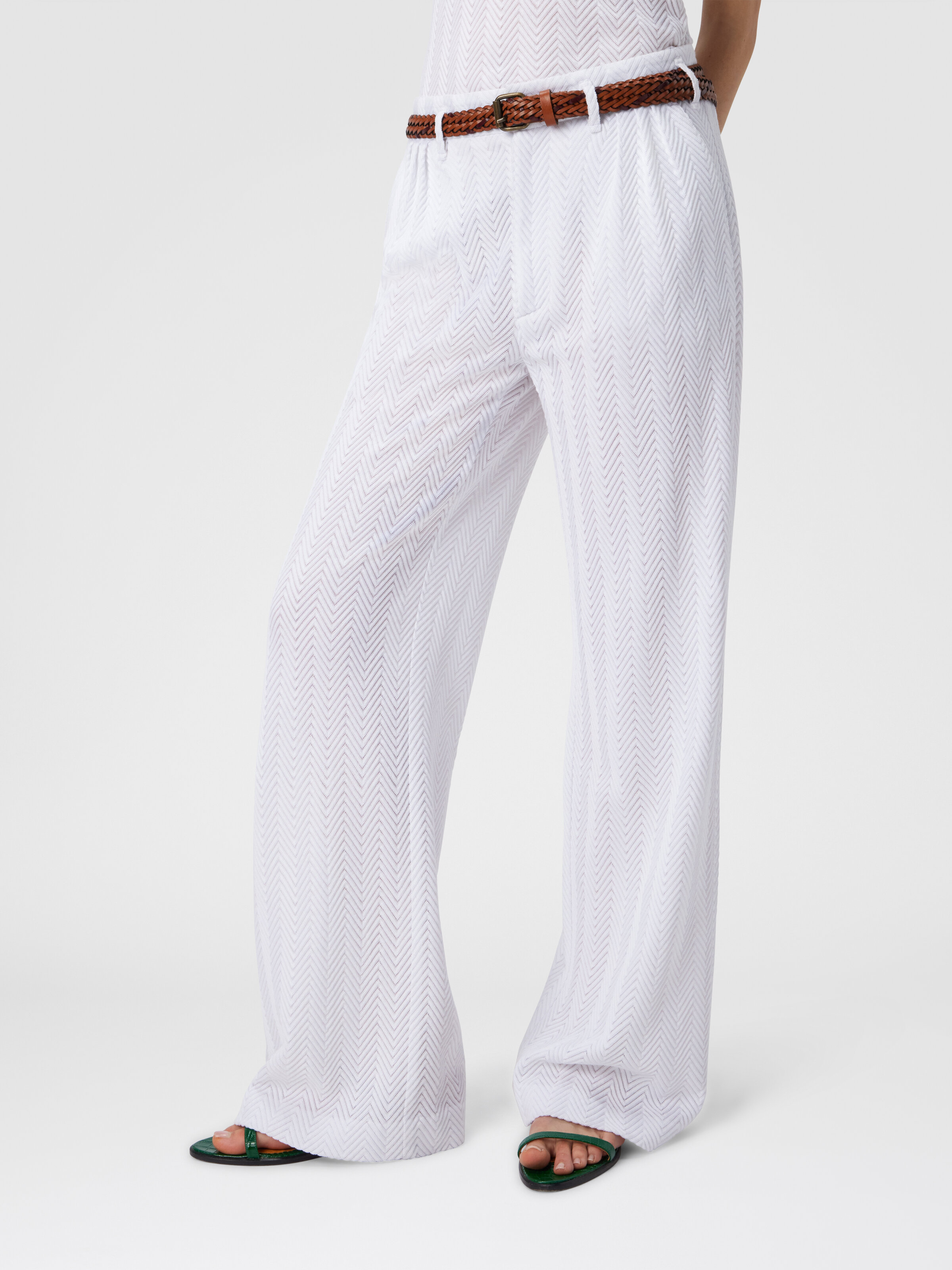 Tailored Pants with Zigzag Pattern, White  - 3