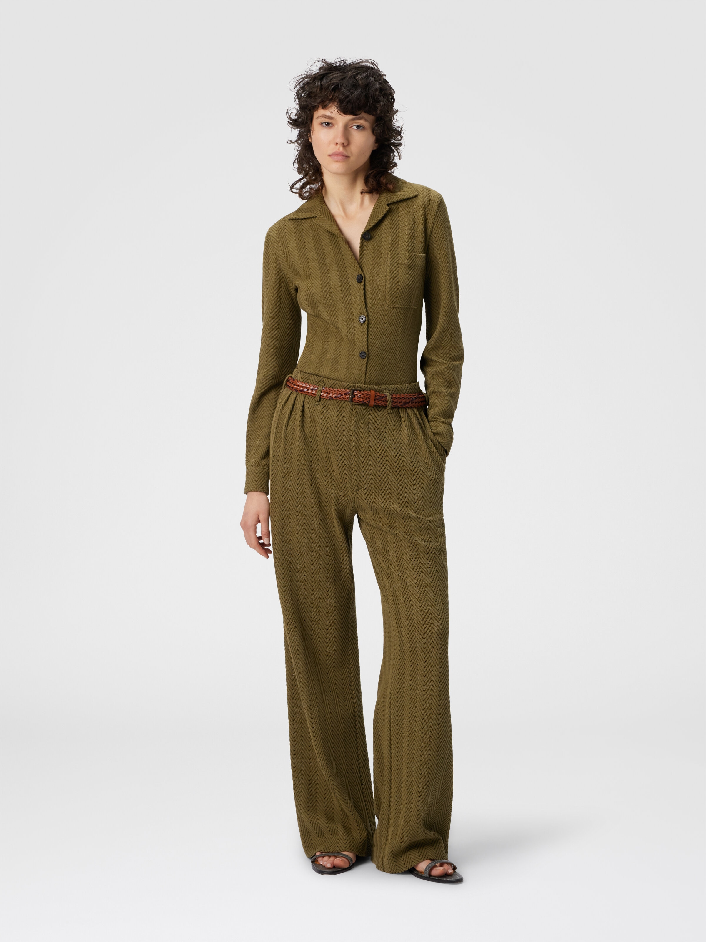 Tailored Pants with Zigzag Pattern, Green - 1