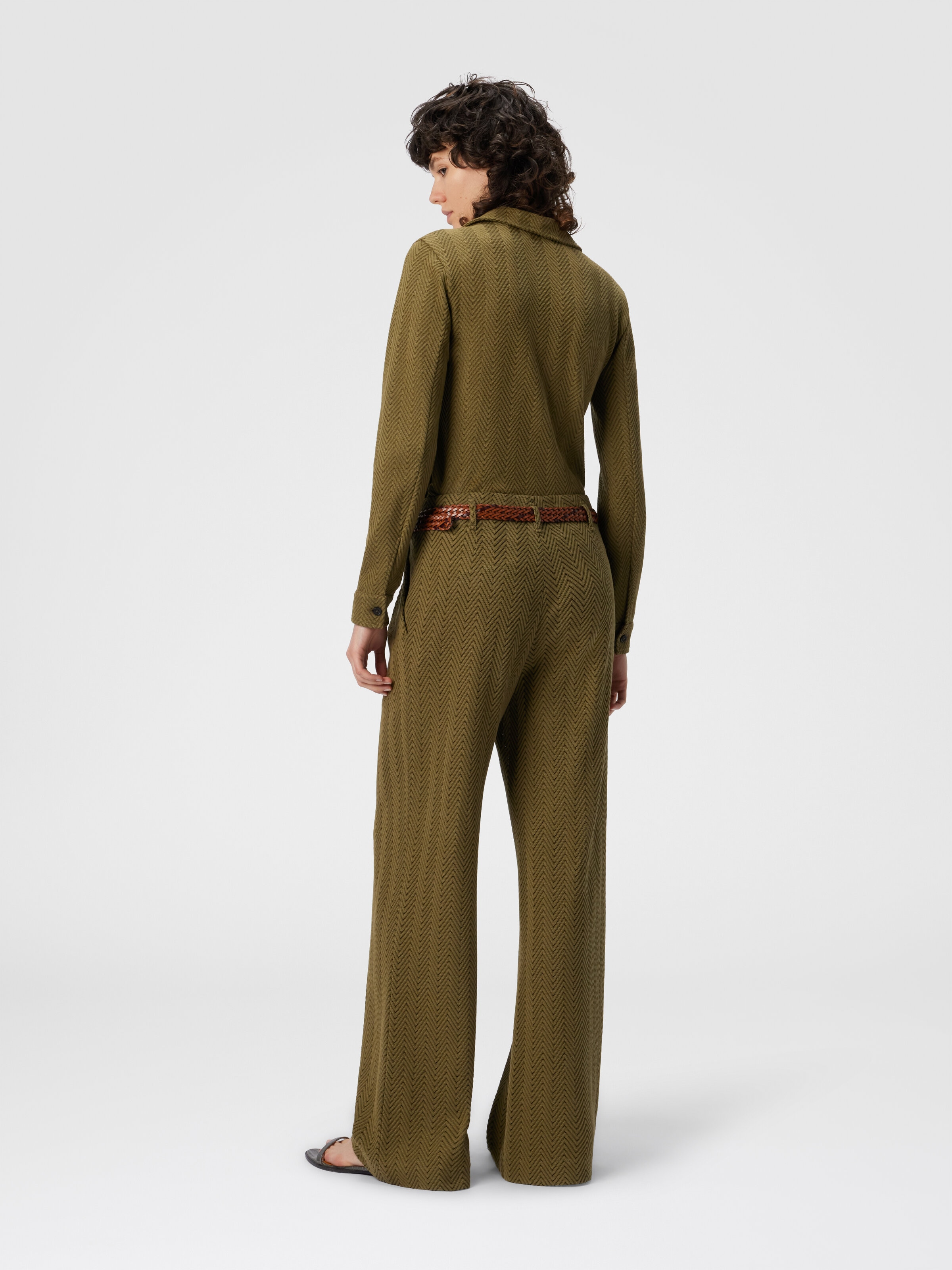 Tailored Pants with Zigzag Pattern, Green - 2