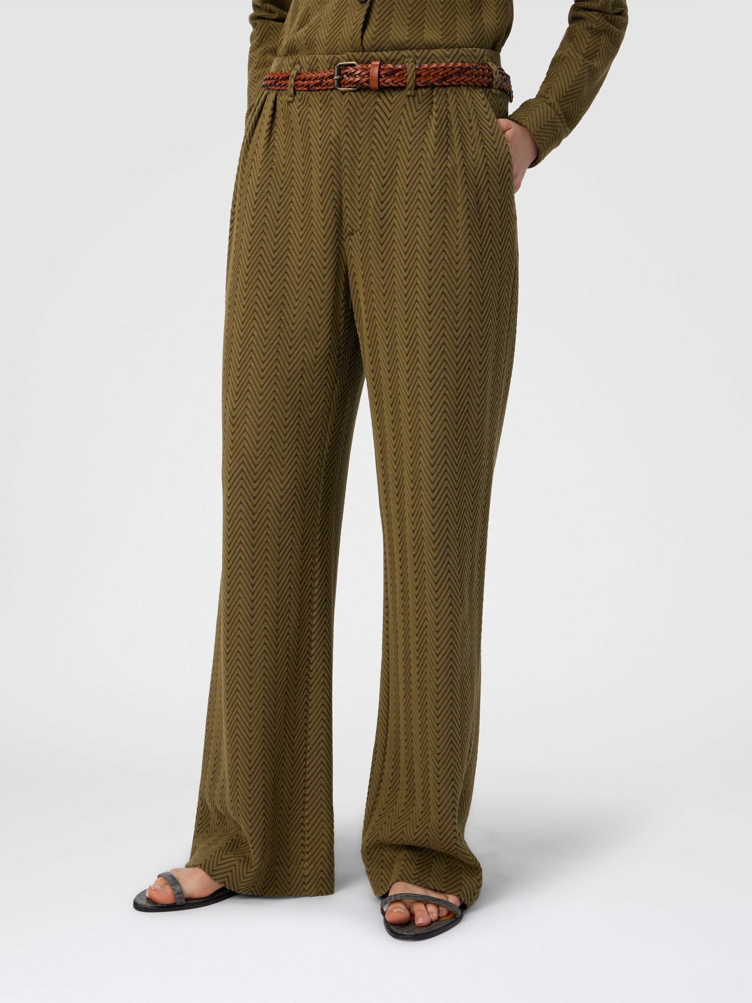 Tailored Pants with Zigzag Pattern, Green - 3