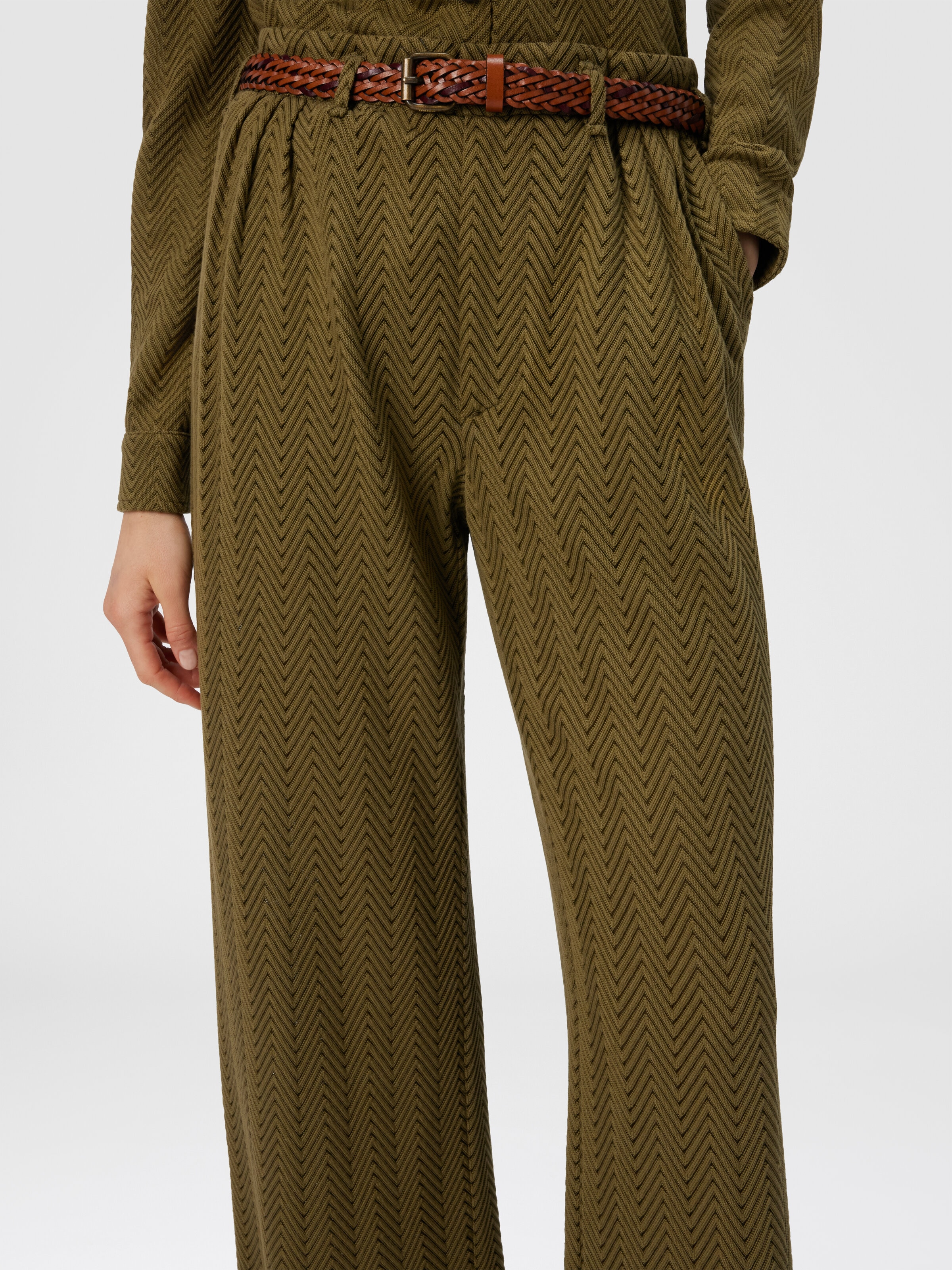 Tailored Pants with Zigzag Pattern, Green - 4