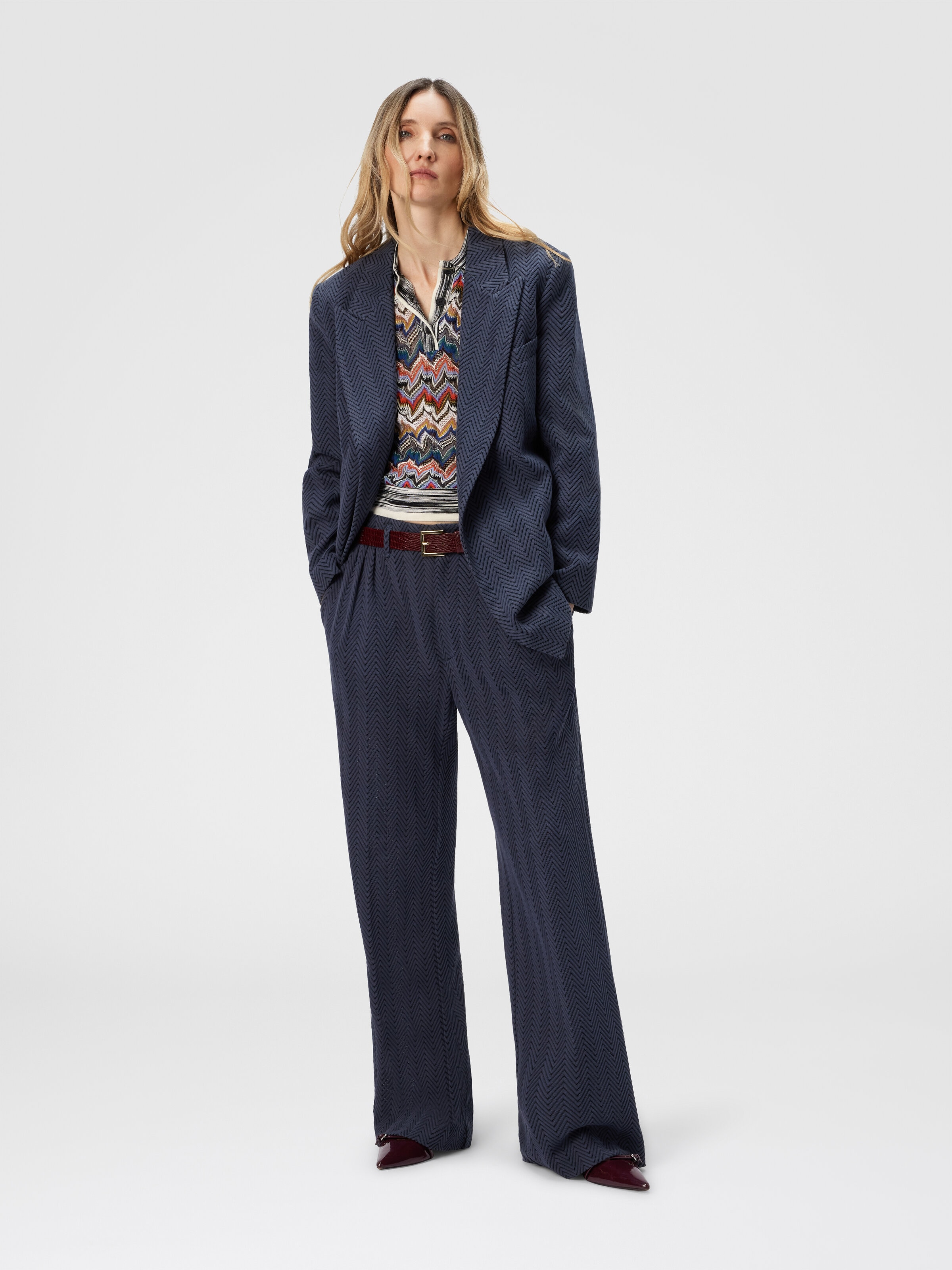 Maßgeschneiderte Hose mit Zickzackmuster, Blau - 1