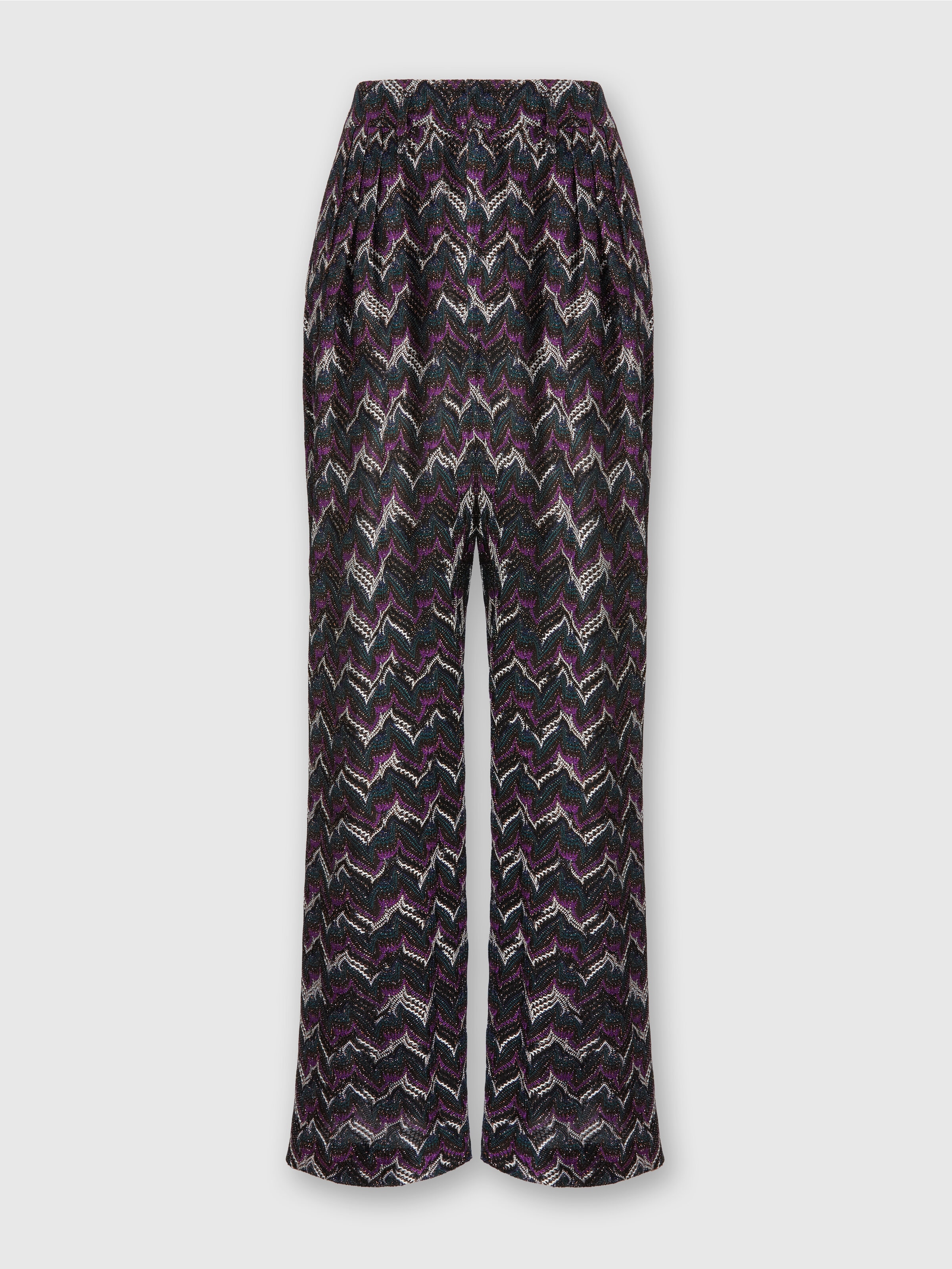 Pantalón sastrero de encaje con cinturón, Negro& Morado  - 0