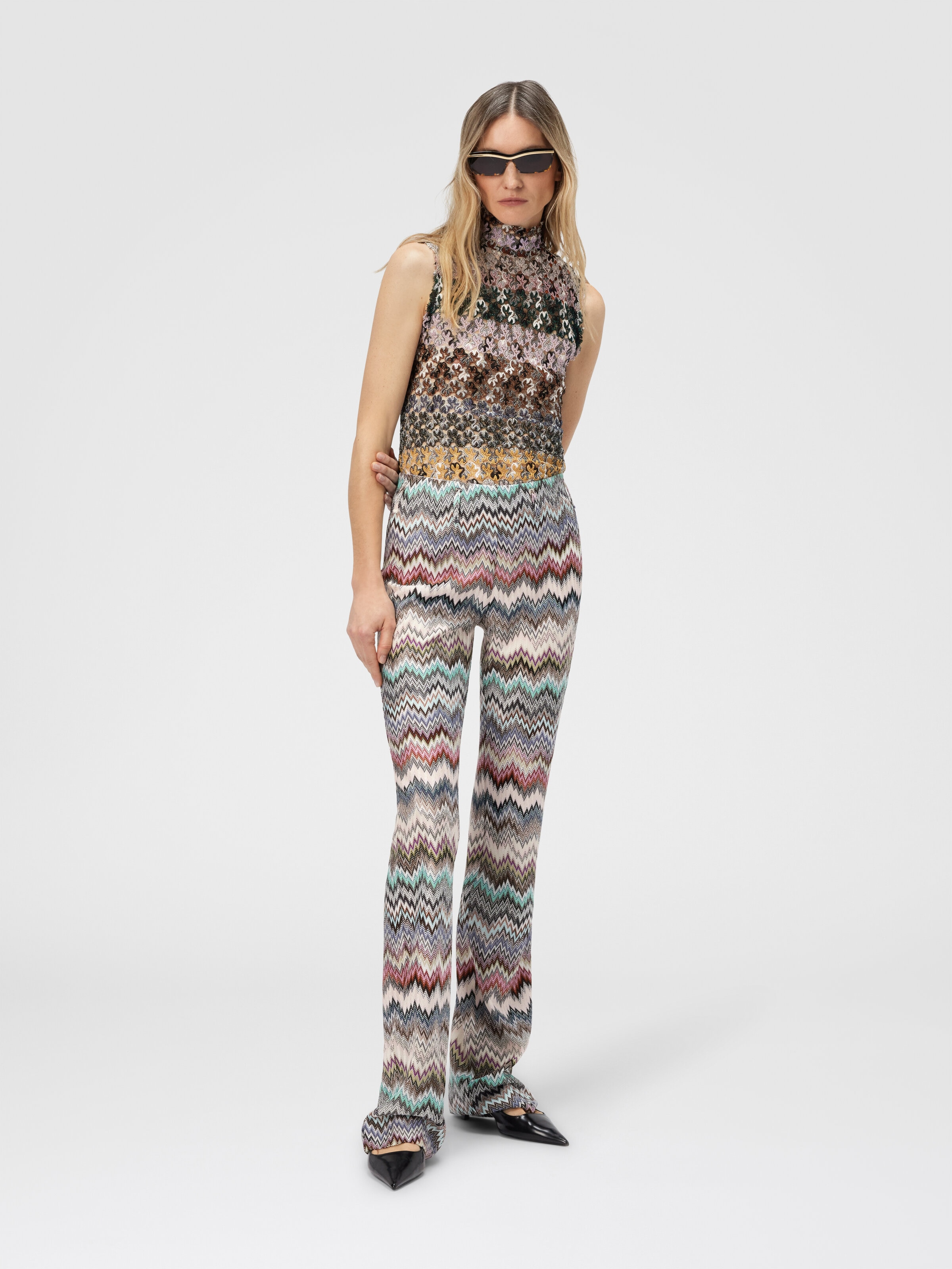 Flare Pants with Snake Pattern, Multicoloured  - 1