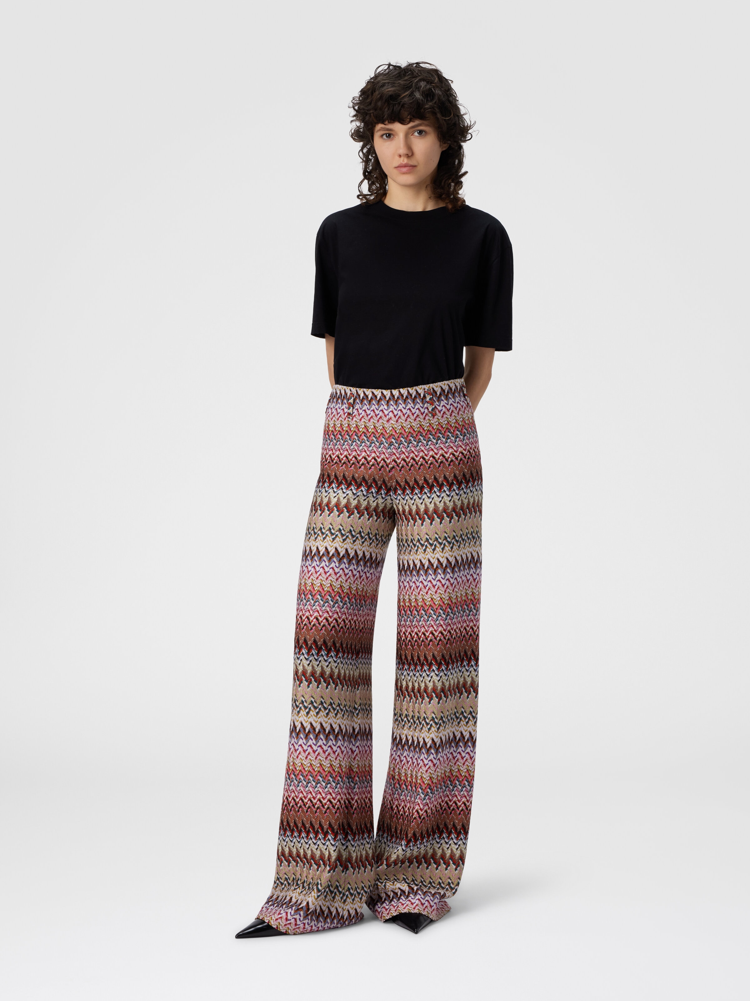 Flare Pants with Zigzag Pattern, Multicoloured  - 1
