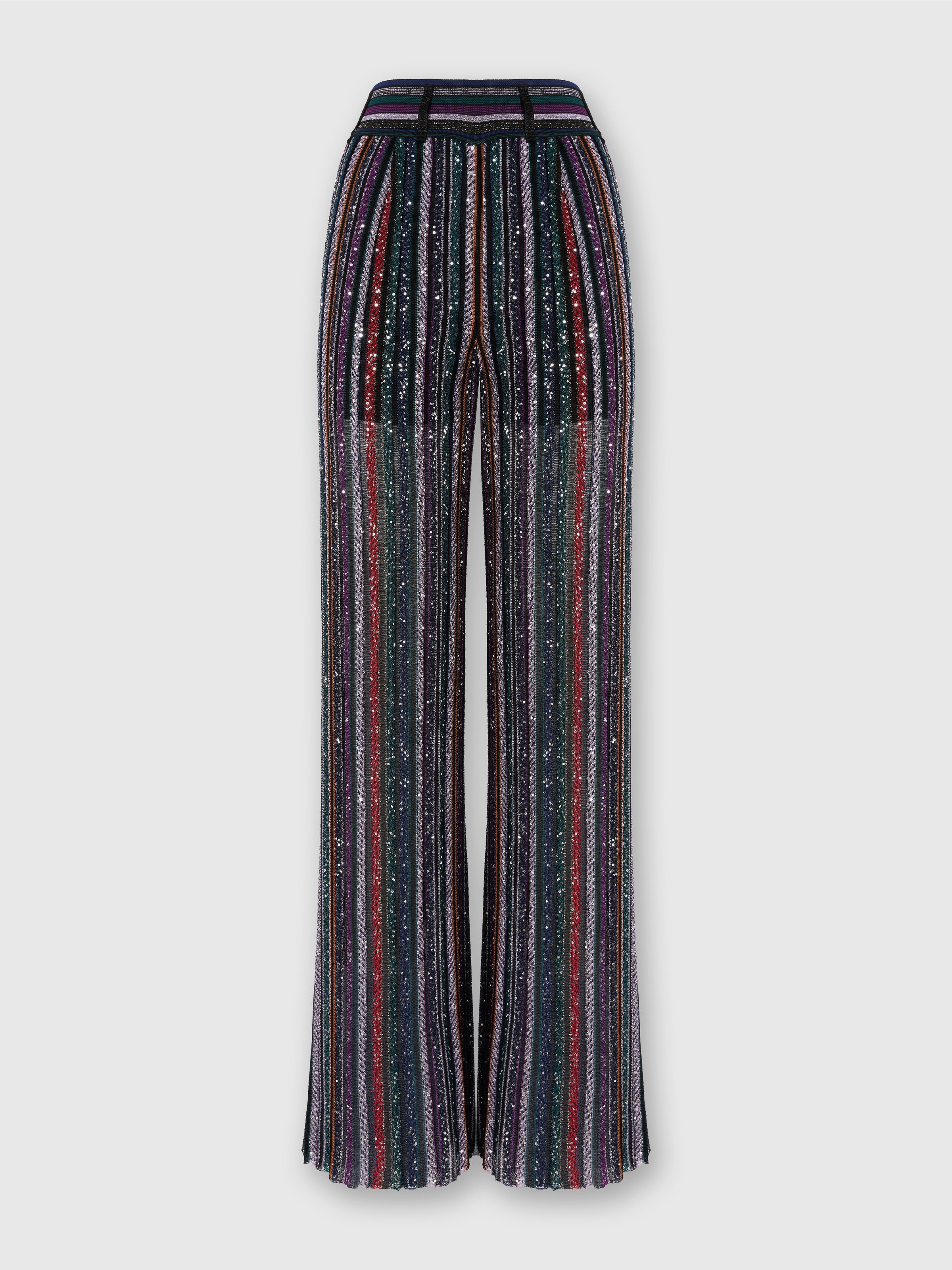 Pantalone lungo in maglia a righe spigata, Multicolore  - 0
