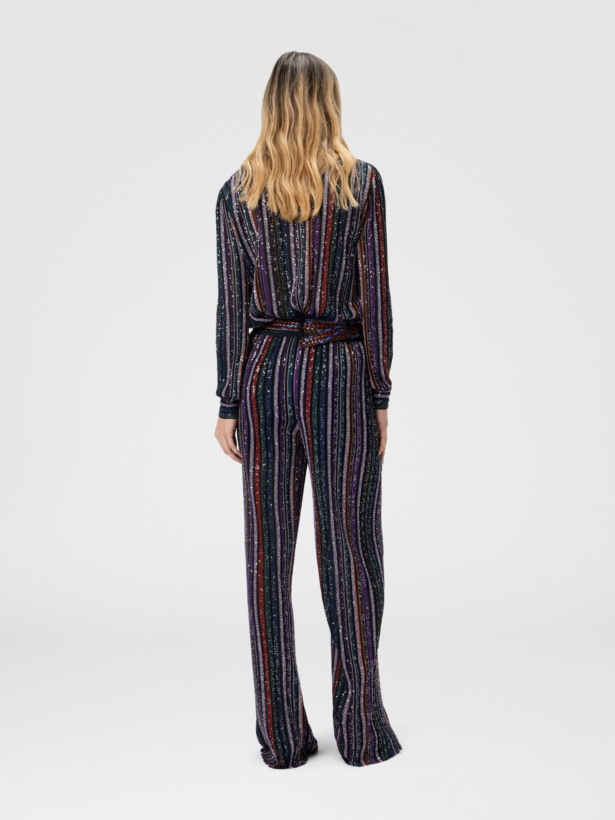 Pantalone lungo in maglia a righe spigata, Multicolore  - 2