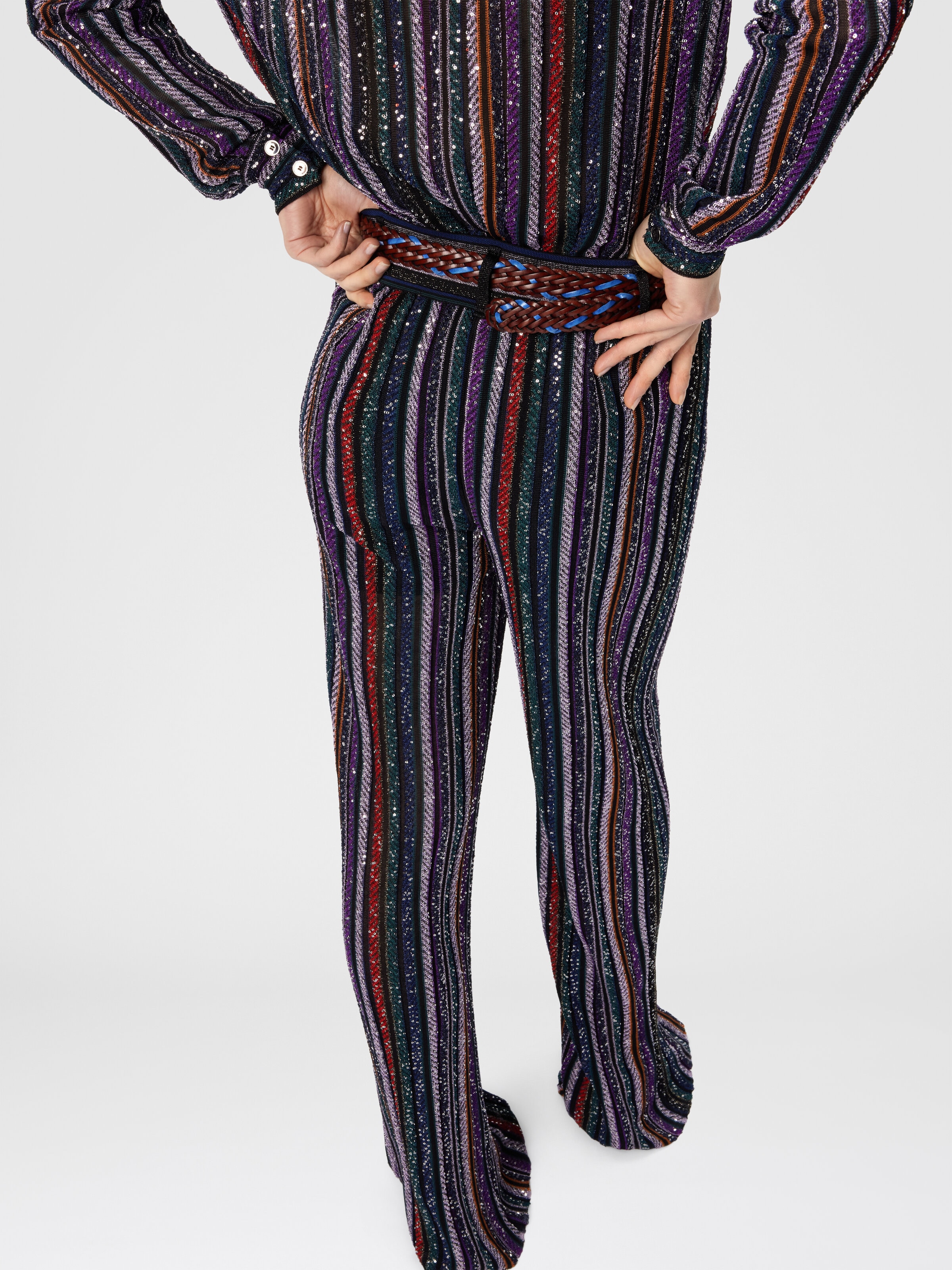 Pantalone lungo in maglia a righe spigata, Multicolore  - 3