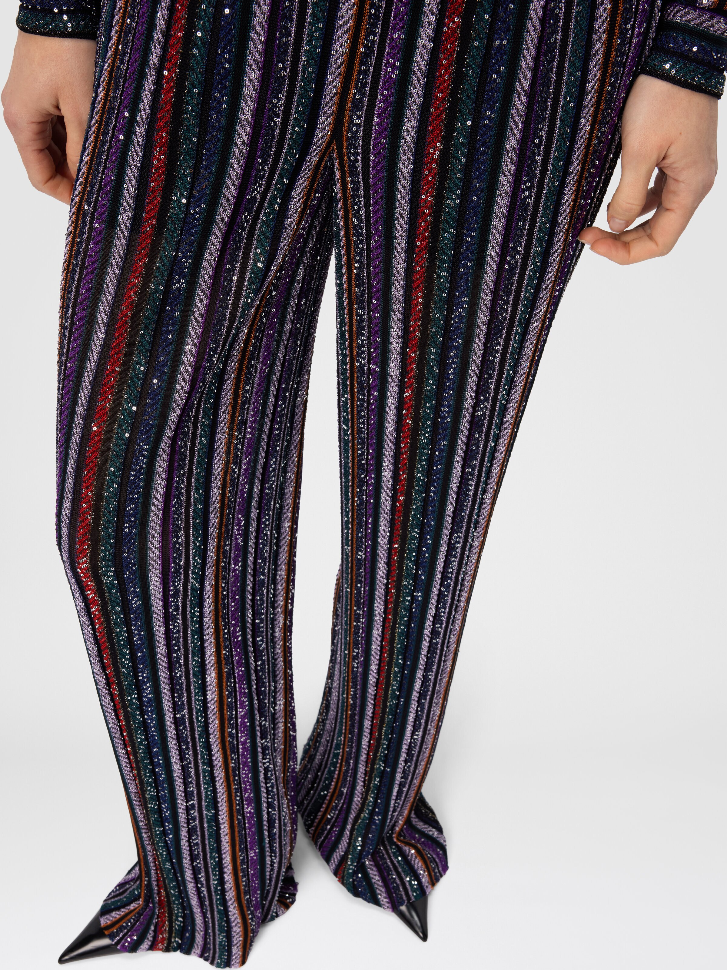 Pantalone lungo in maglia a righe spigata, Multicolore  - 4