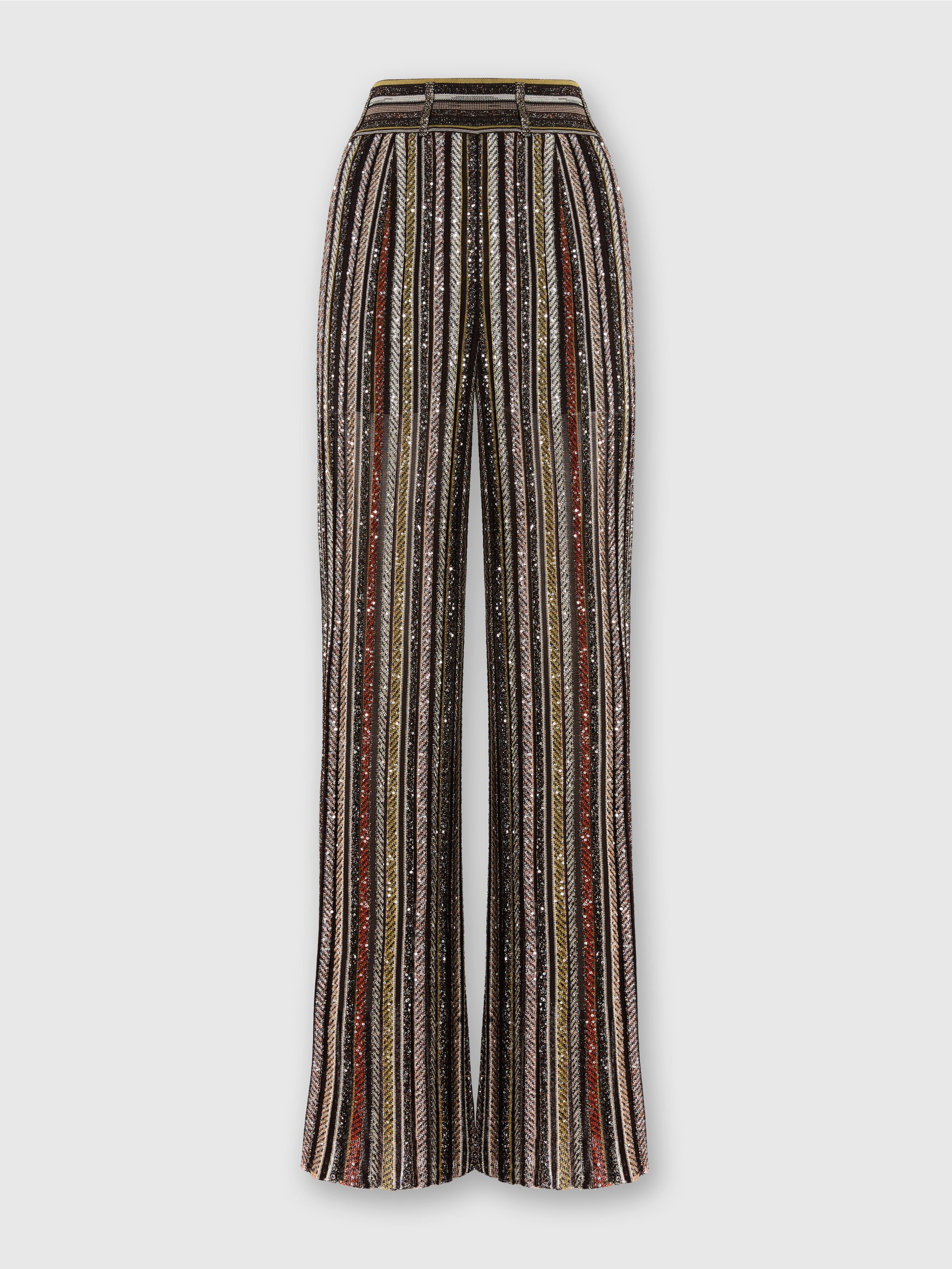 Long Pants in Herringbone Stripe Knit, Multicoloured  - 0