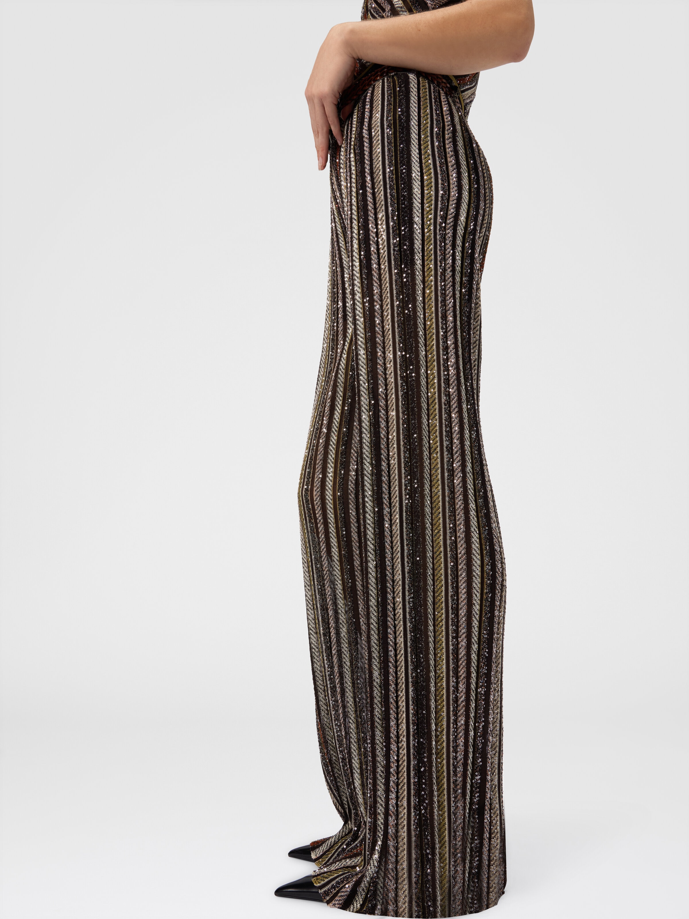 Long Pants in Herringbone Stripe Knit, Multicoloured  - 3