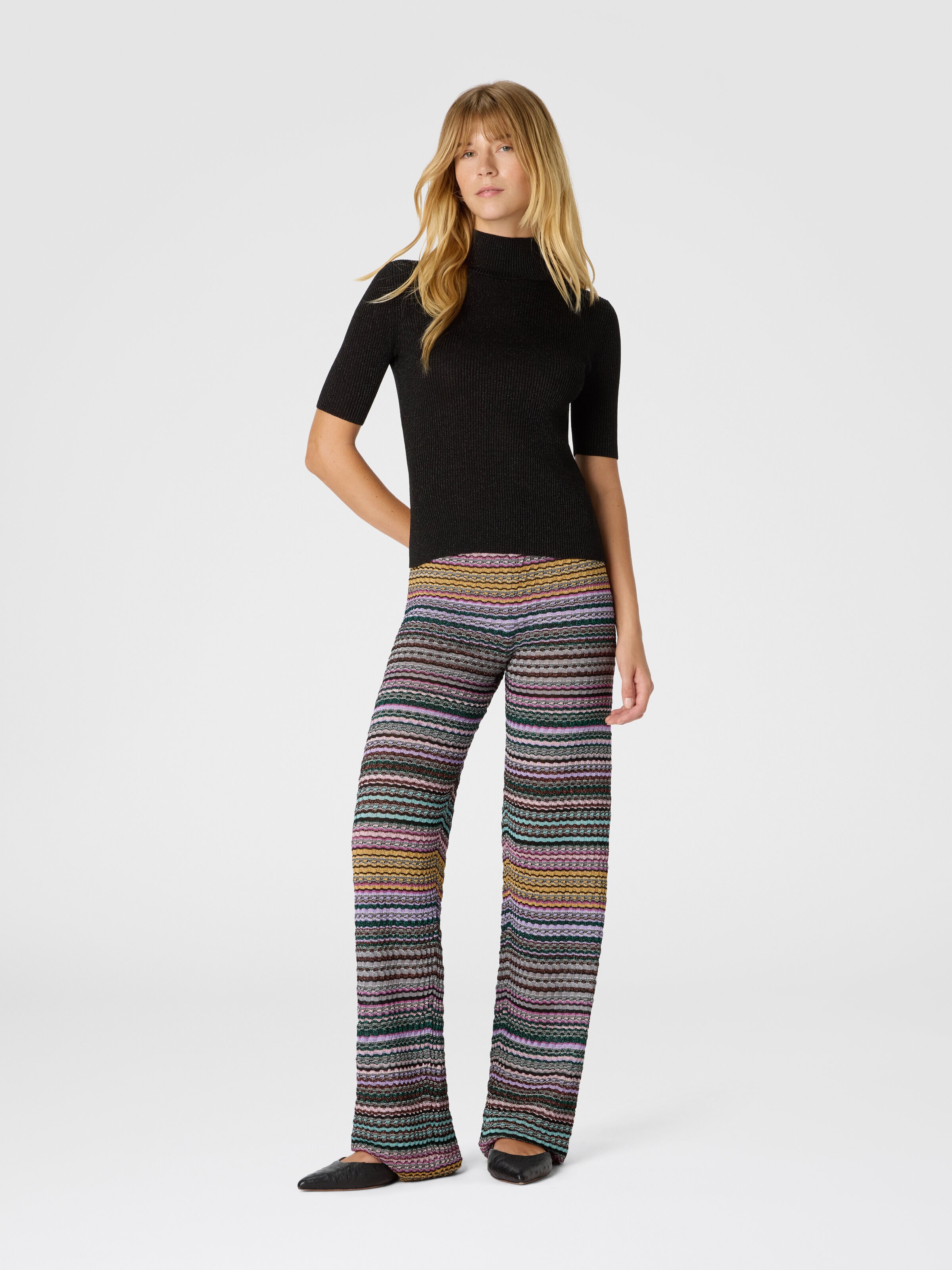 Straight Long Pants with Stripes, Multicoloured  - 1