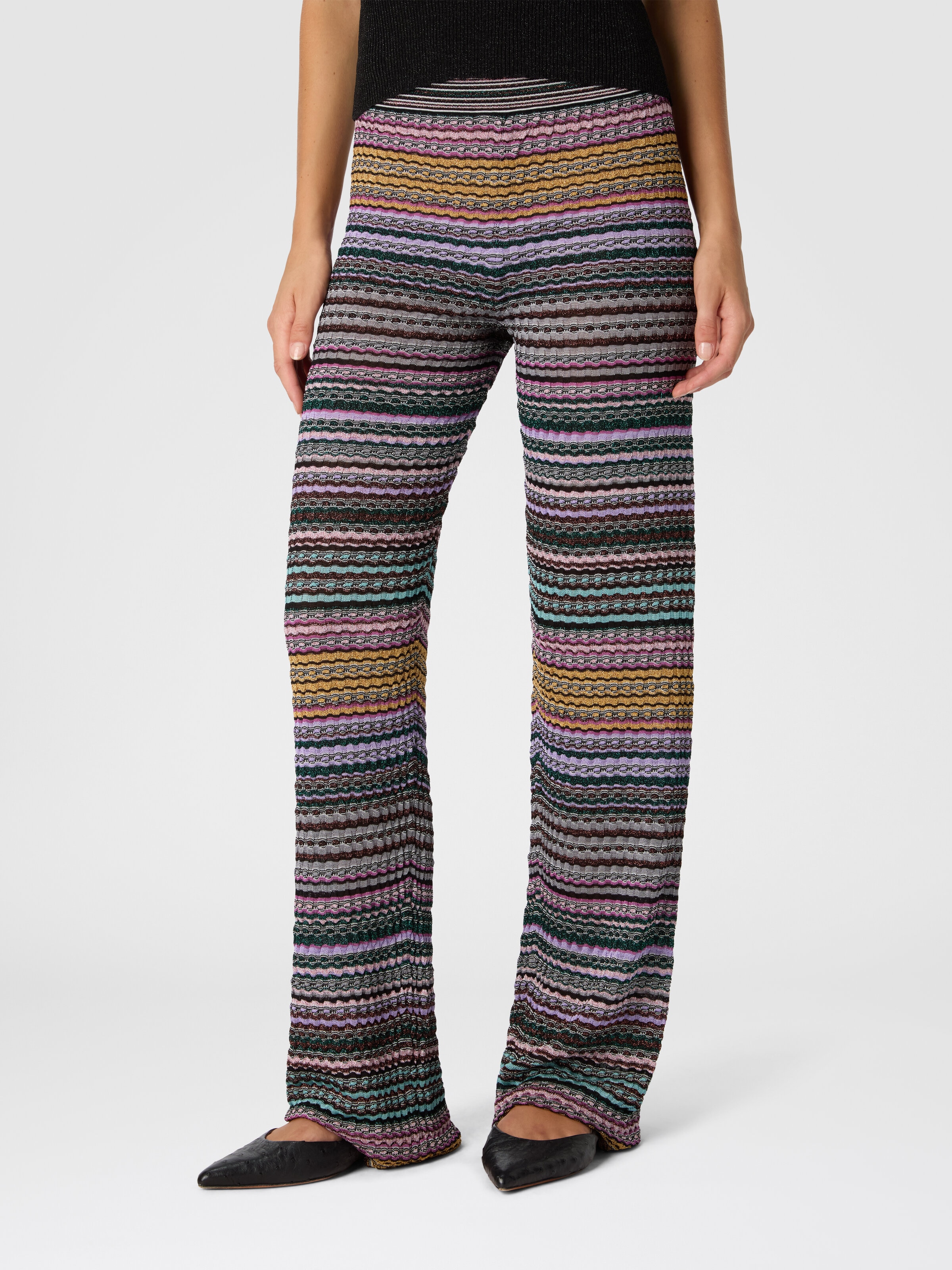 Straight Long Pants with Stripes, Multicoloured  - 3