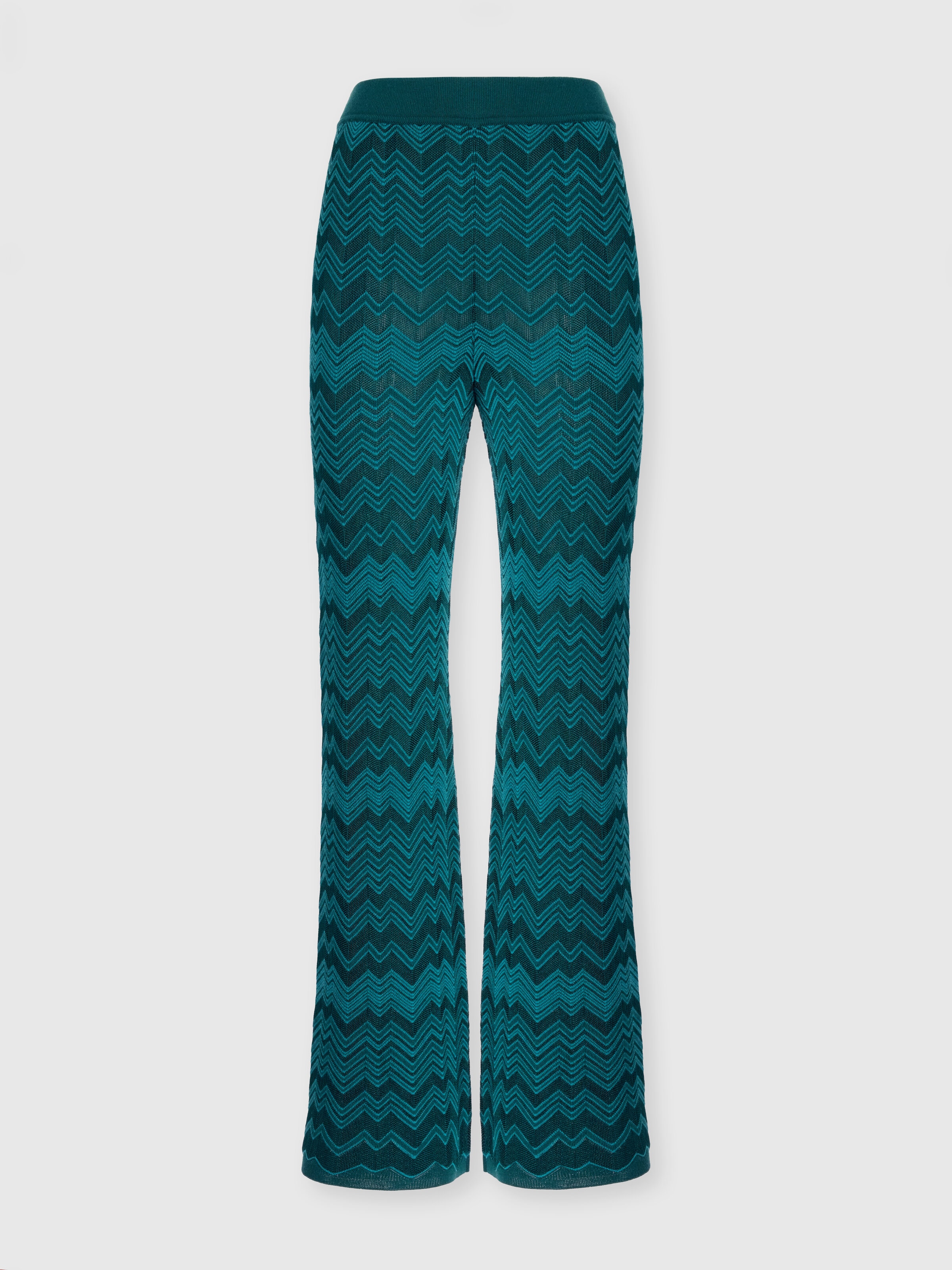 Straight Long Pants in Chevron Pattern, Green - 0