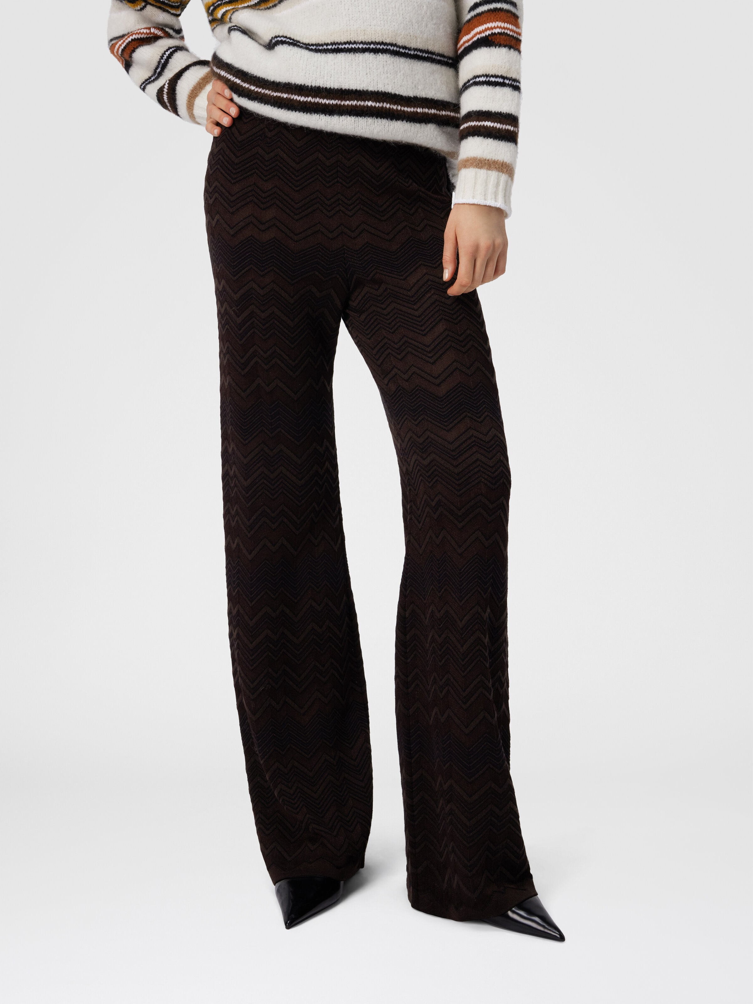Lange, gerade Hose aus Chevronstoff, Braun - 3