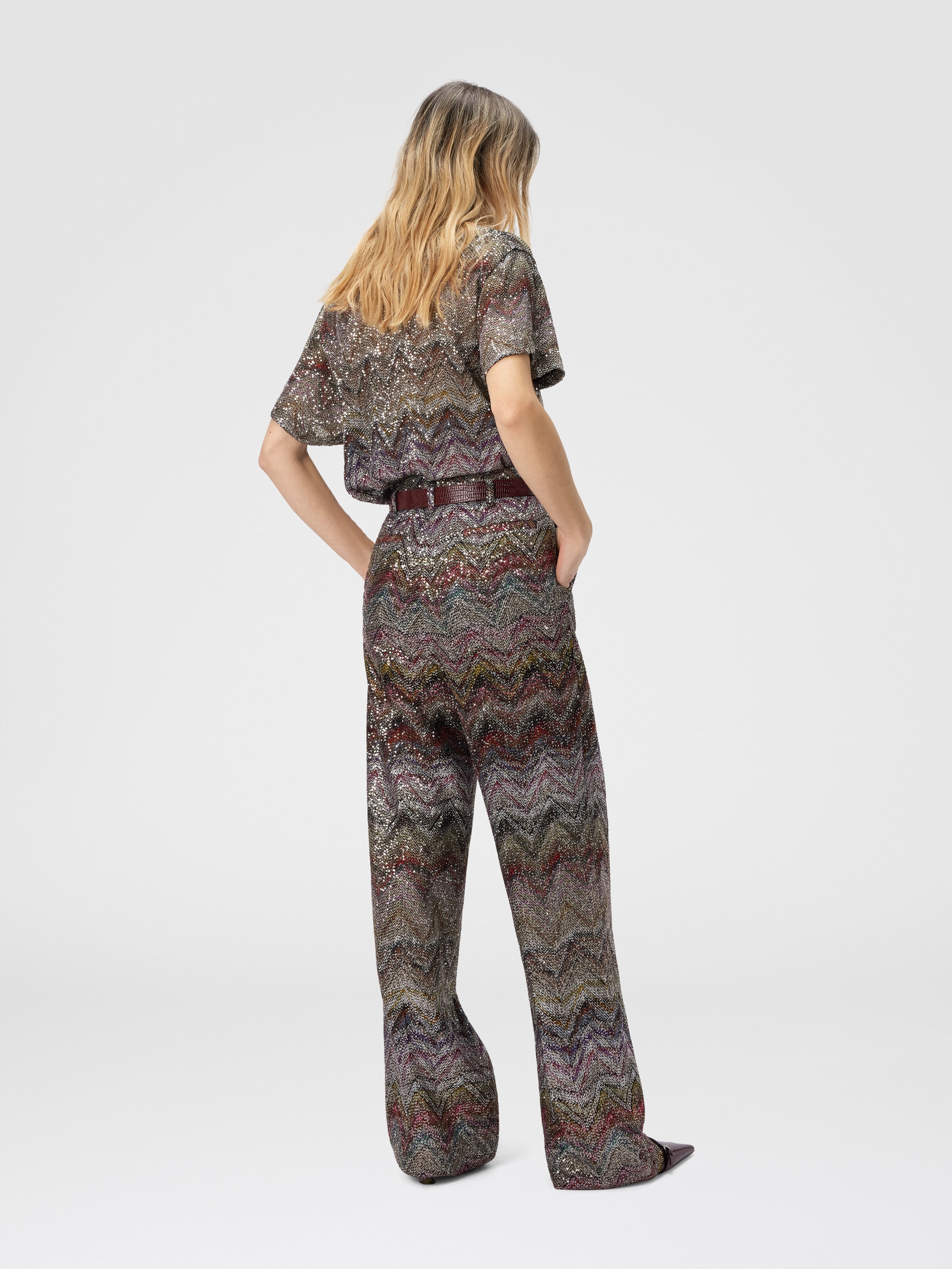 Weit geschnittene Hose mit Zickzackmuster, Mehrfarbig  - 2