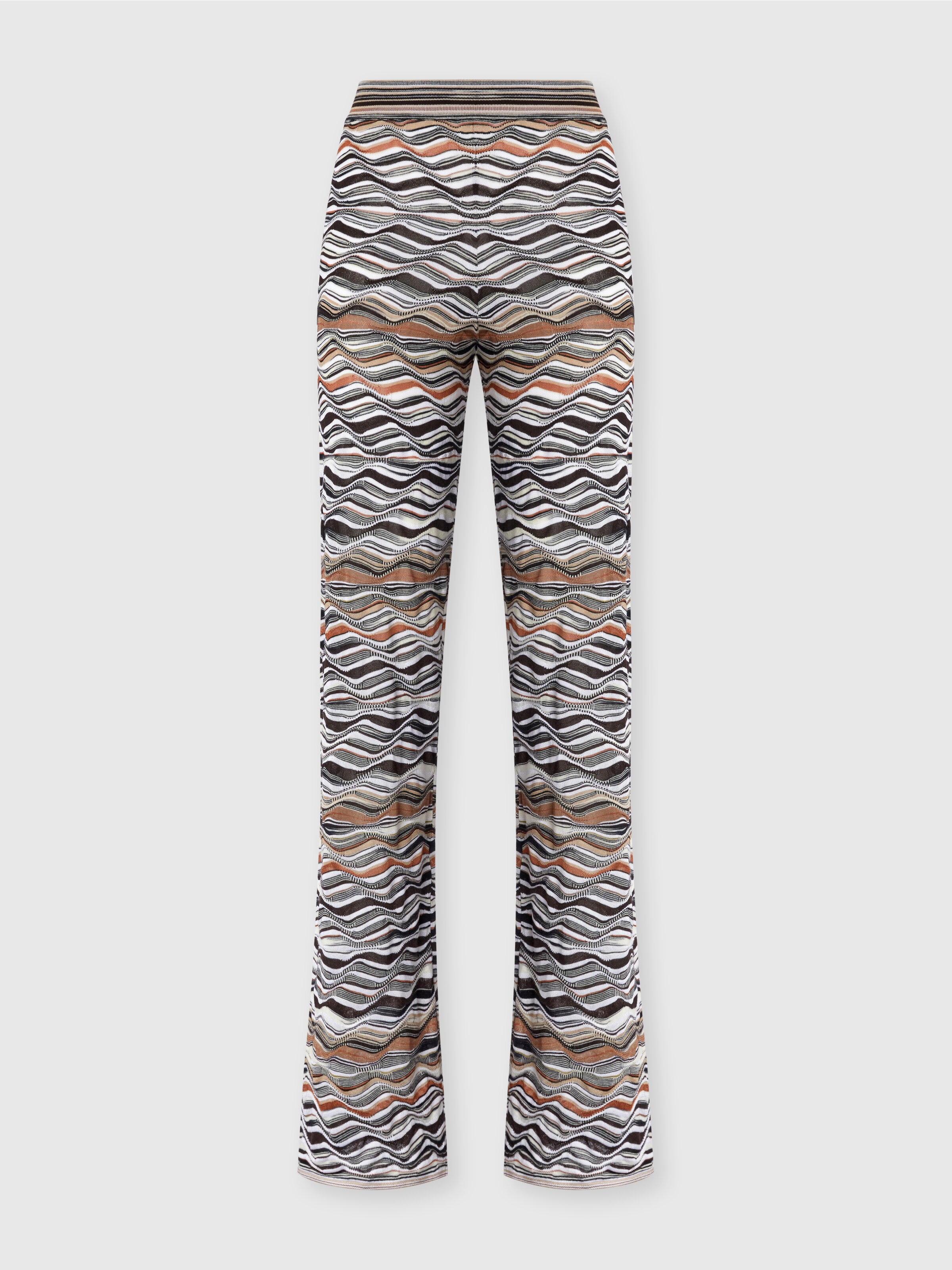 Pantalón largo recto con motivo de ondas, Beige - 0