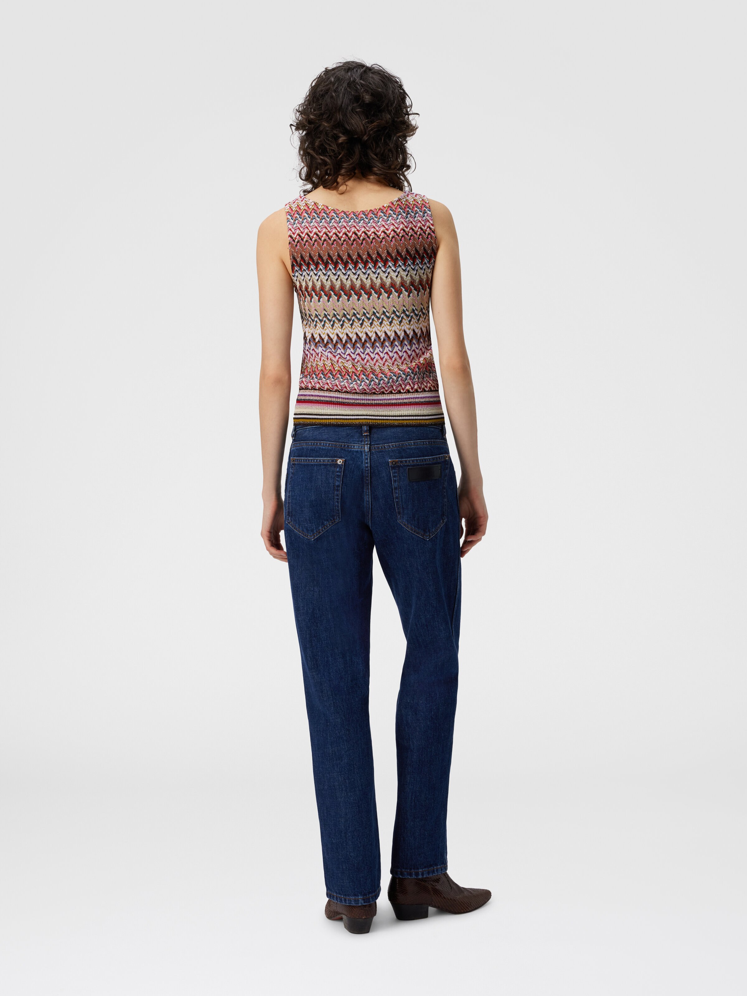 Five-Pocket Mid-Rise Denim Pants, Blue - 2