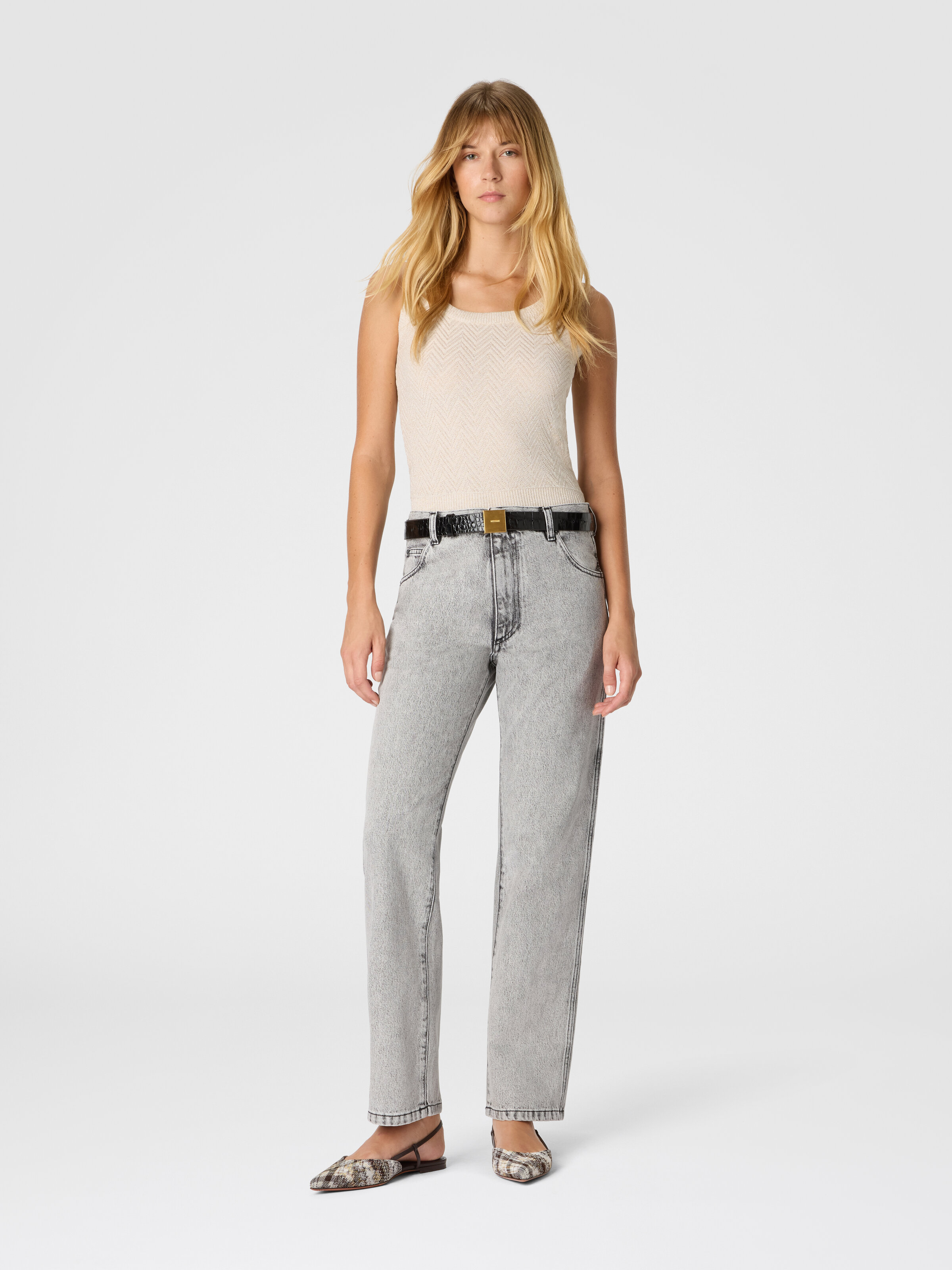 Gebleichte Five-Pocket-Jeans mit mittlerer Leibhöhe, Schwarz - 1