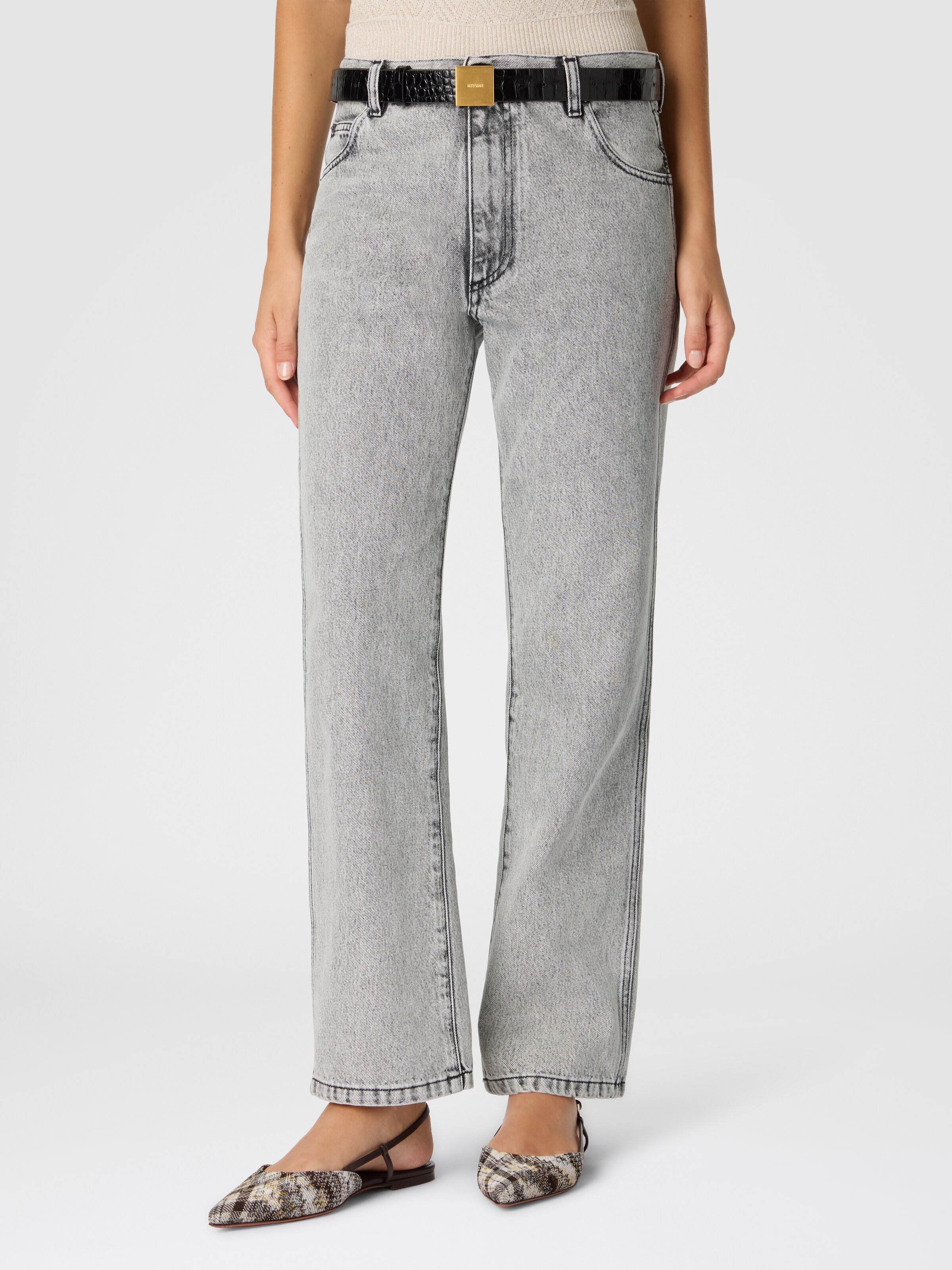 Gebleichte Five-Pocket-Jeans mit mittlerer Leibhöhe, Schwarz - 3
