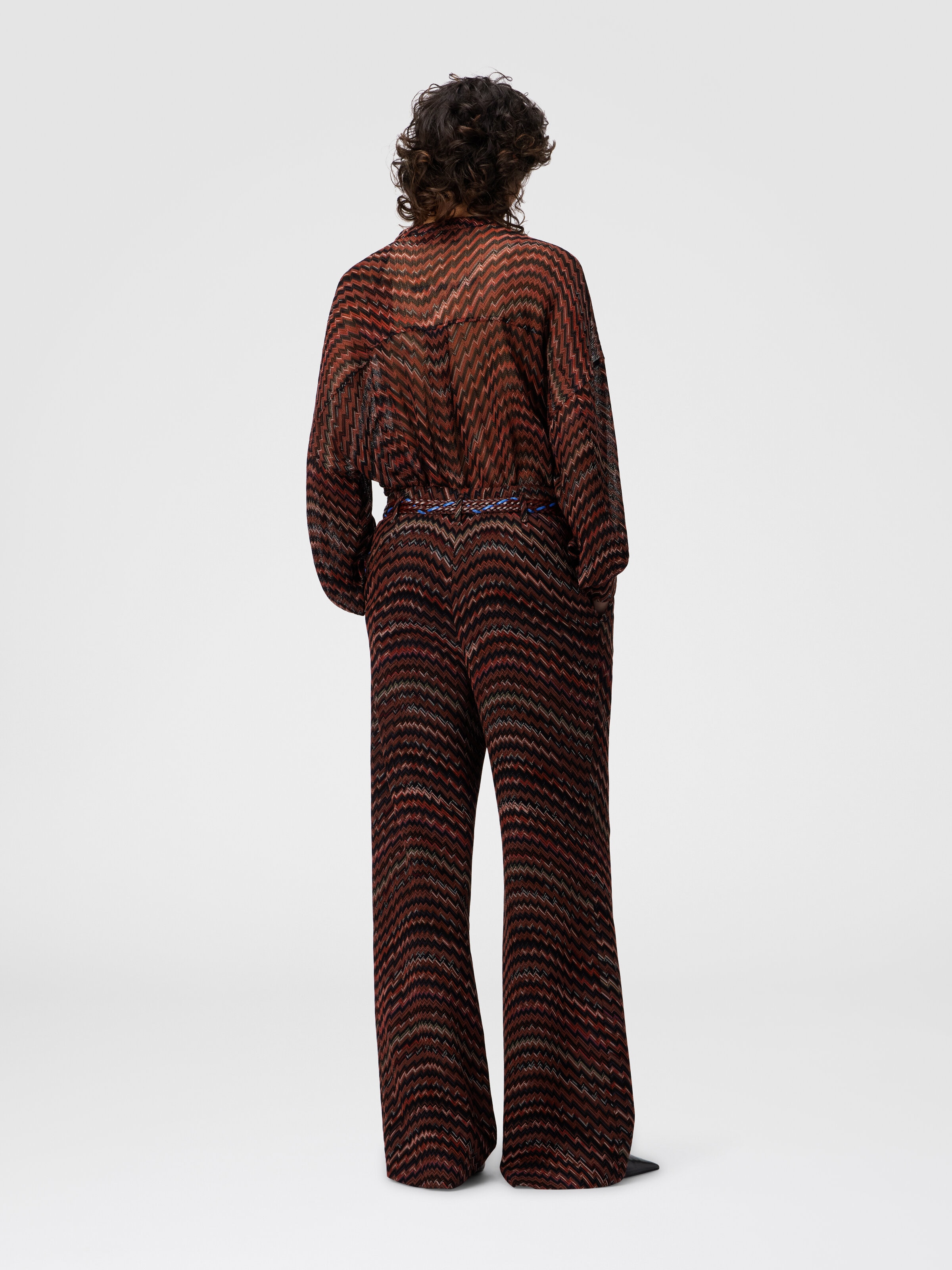 Mid-Rise Tailored Pants with Zigzag Pattern, Black & Brown - 2