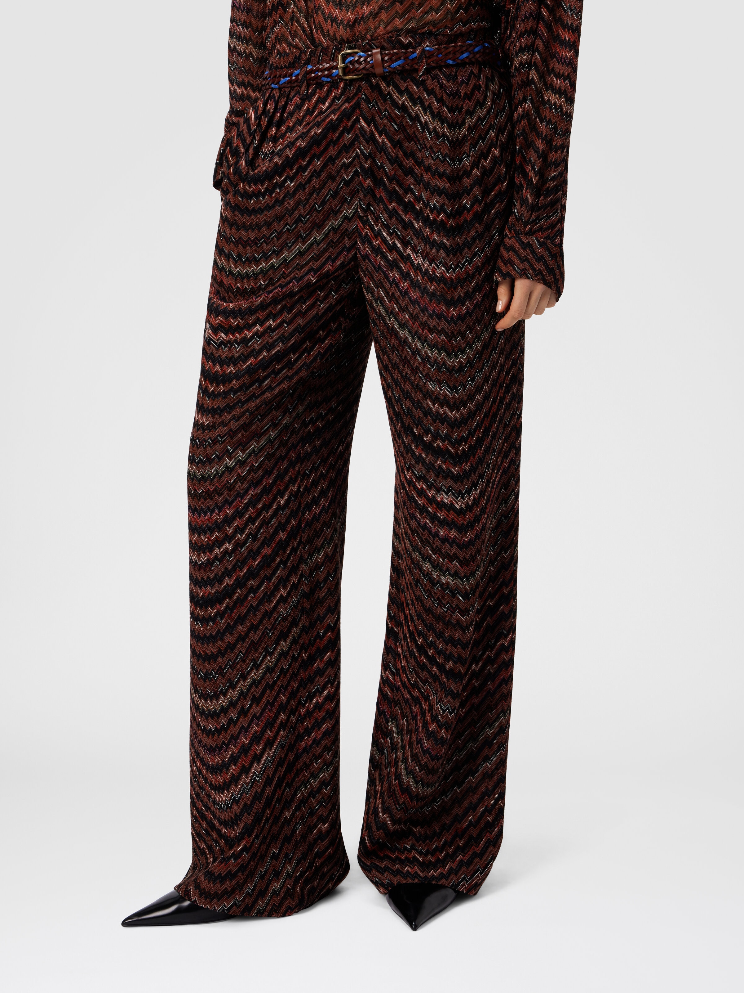 Mid-Rise Tailored Pants with Zigzag Pattern, Black & Brown - 3