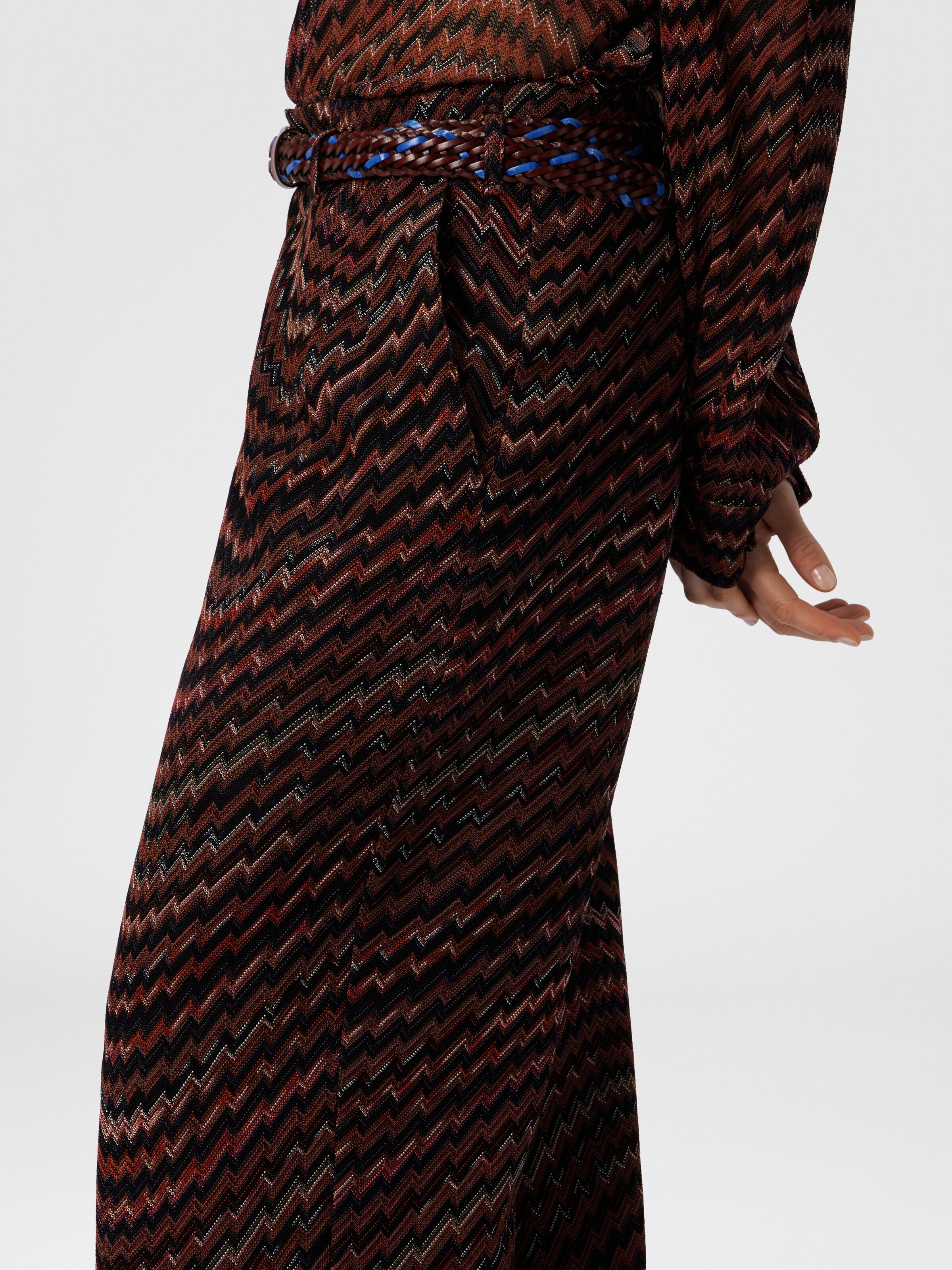 Mid-Rise Tailored Pants with Zigzag Pattern, Black & Brown - 4
