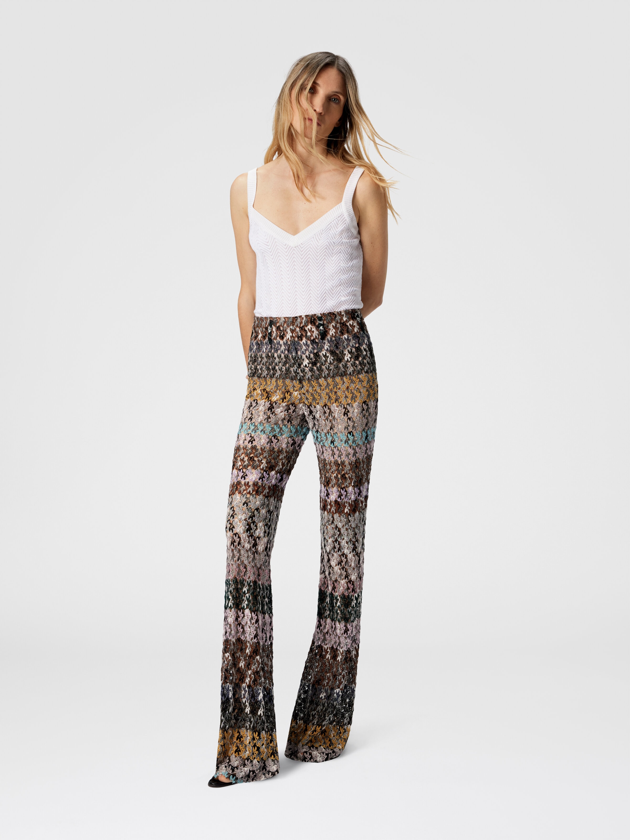 Flare Pants in Embroidered Lace, Multicoloured  - 1