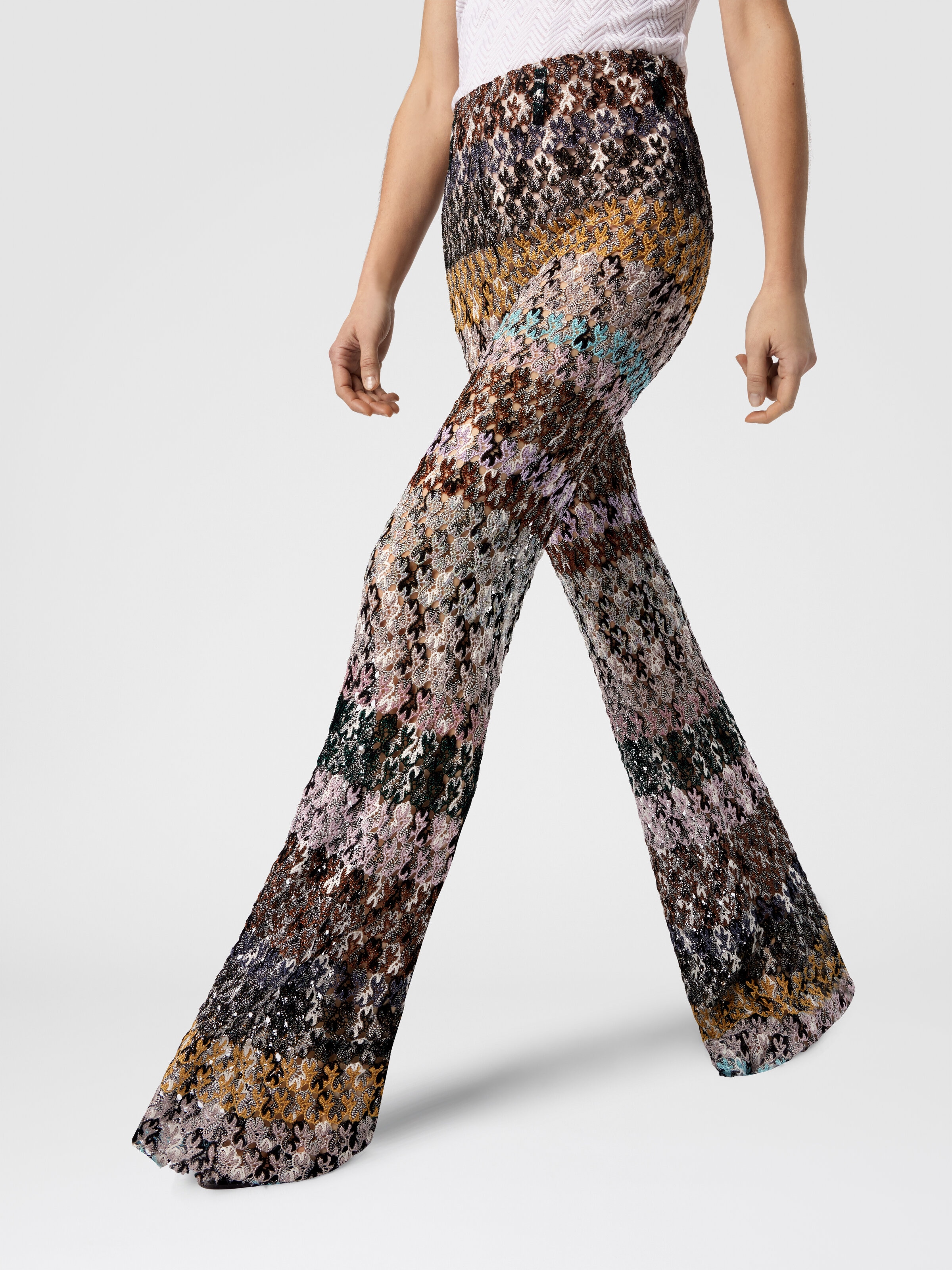 Flare Pants in Embroidered Lace, Multicoloured  - 3