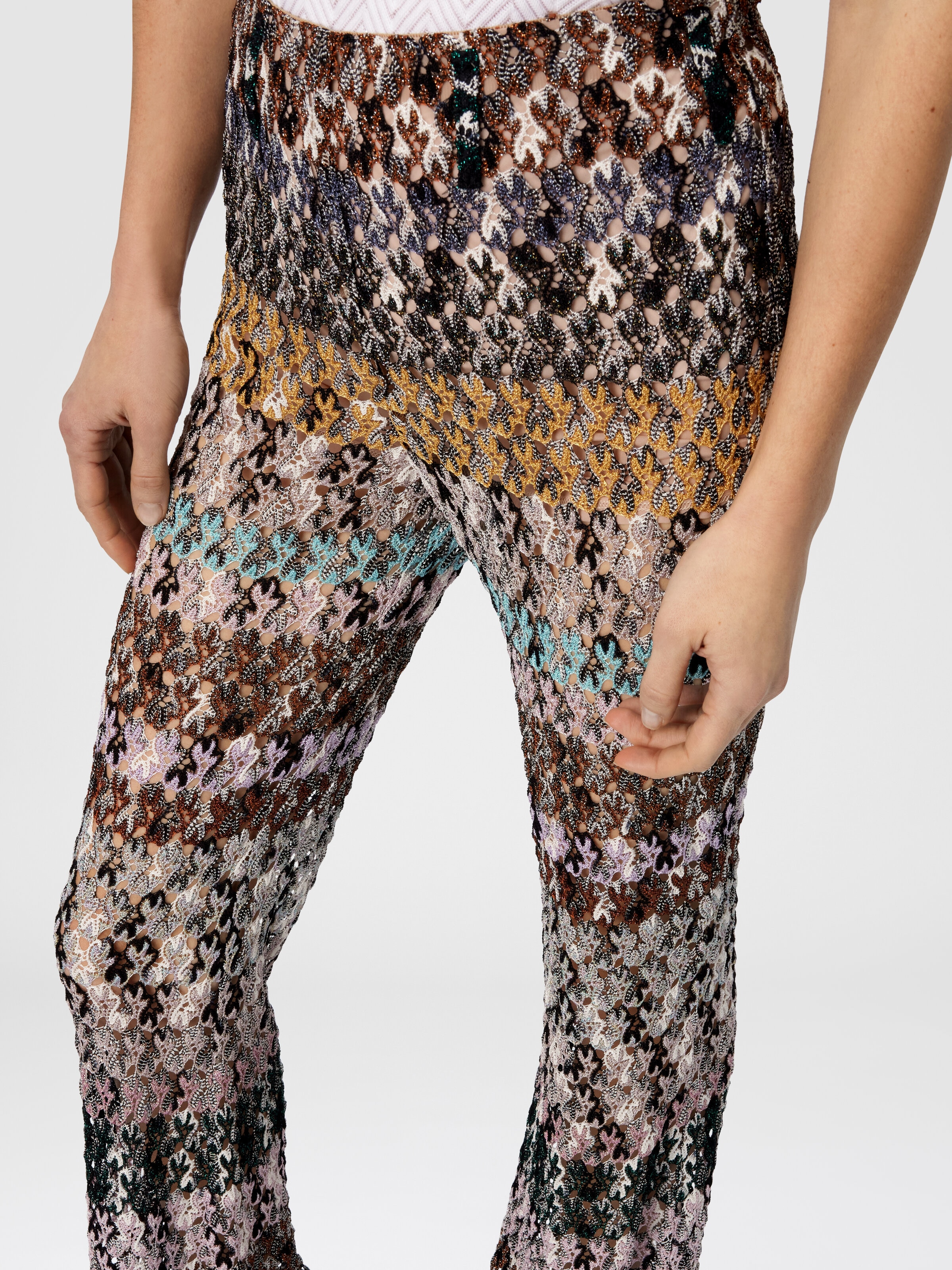 Flare Pants in Embroidered Lace, Multicoloured  - 4