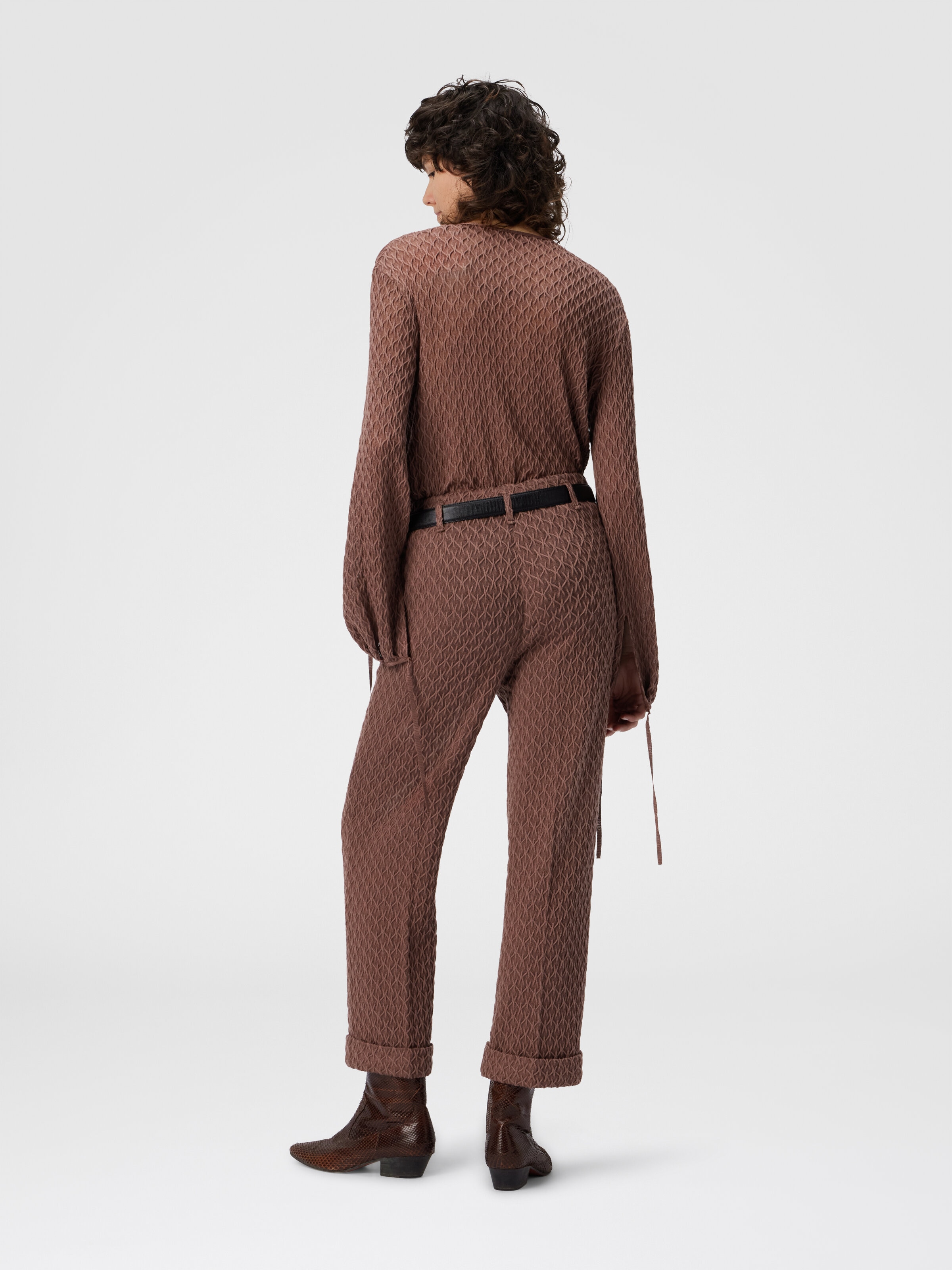 Pantalon fuselé en dentelle travaillée, Beige - 2