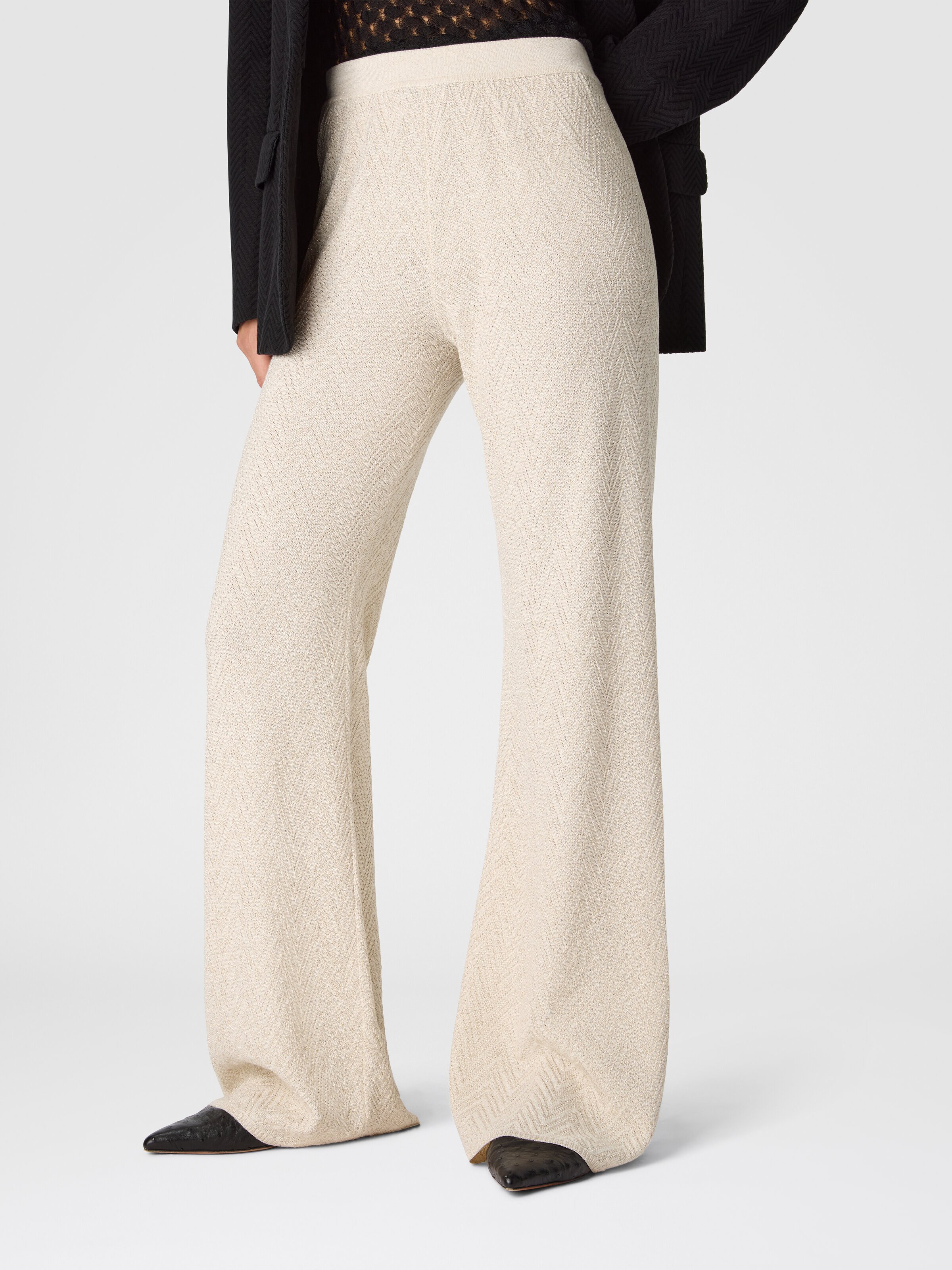 Chevron lamé knit trousers, Beige - 3