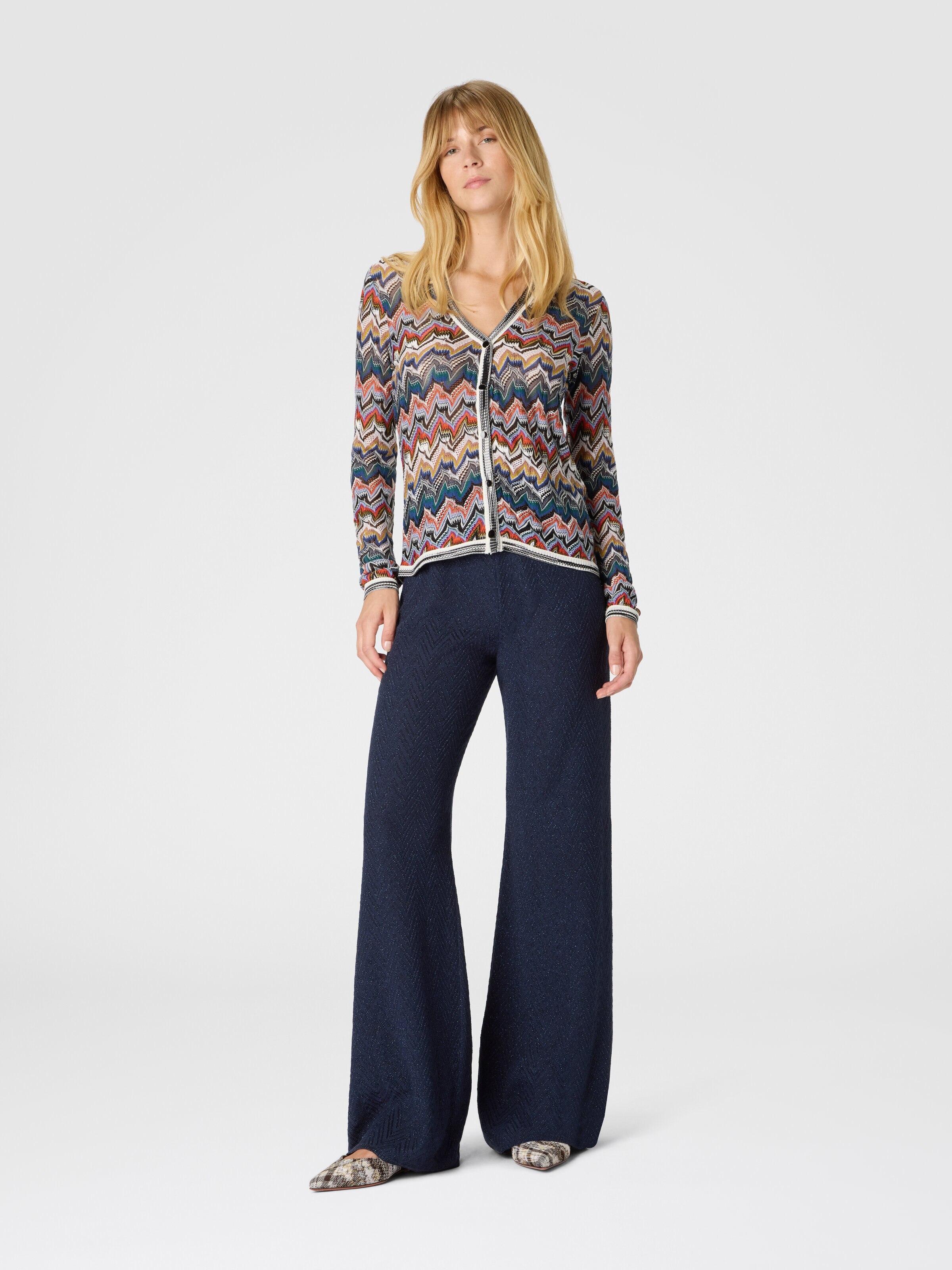 Chevron lamé knit trousers, Blue - 1