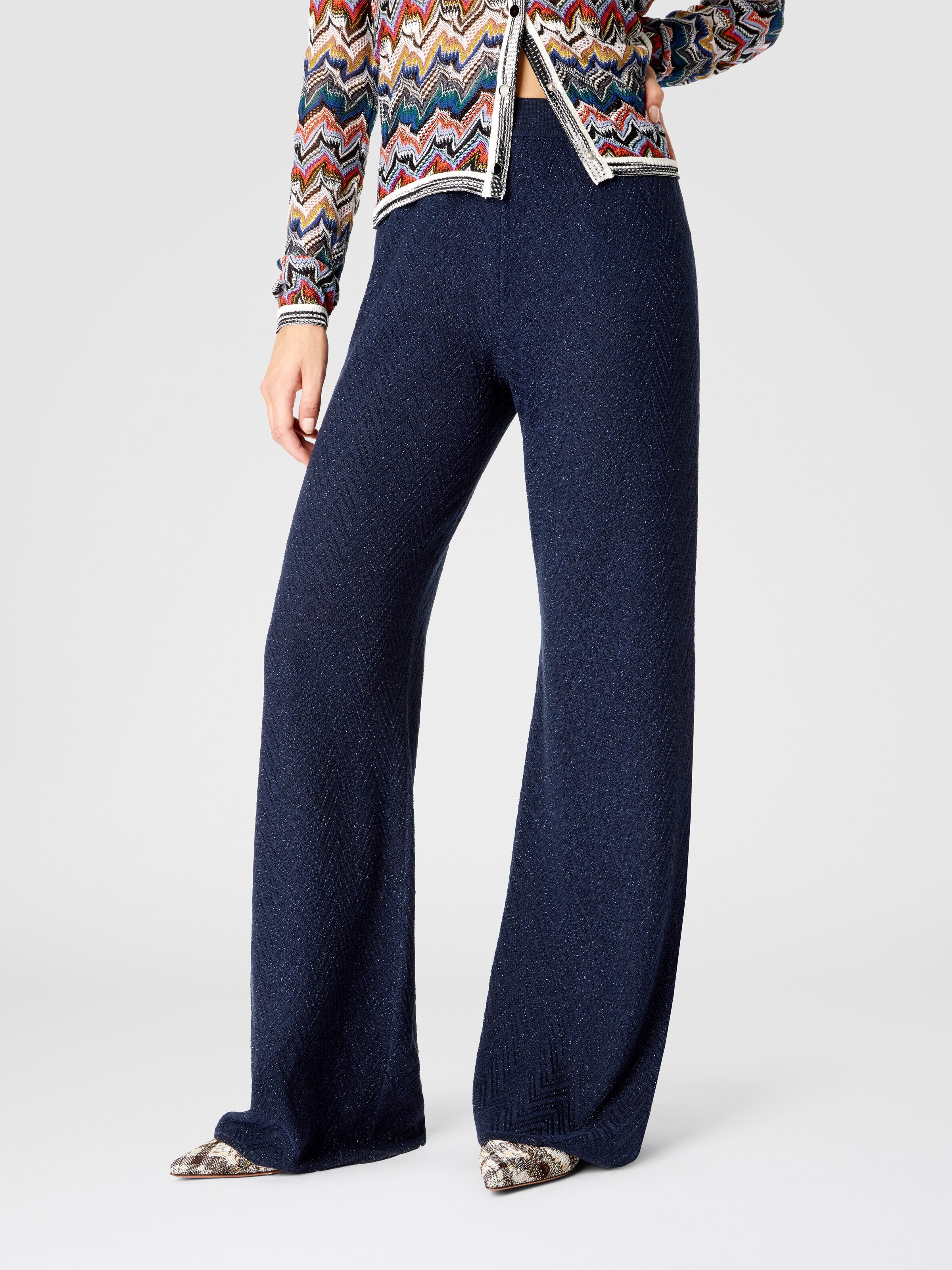 Chevron lamé knit trousers, Blue - 3