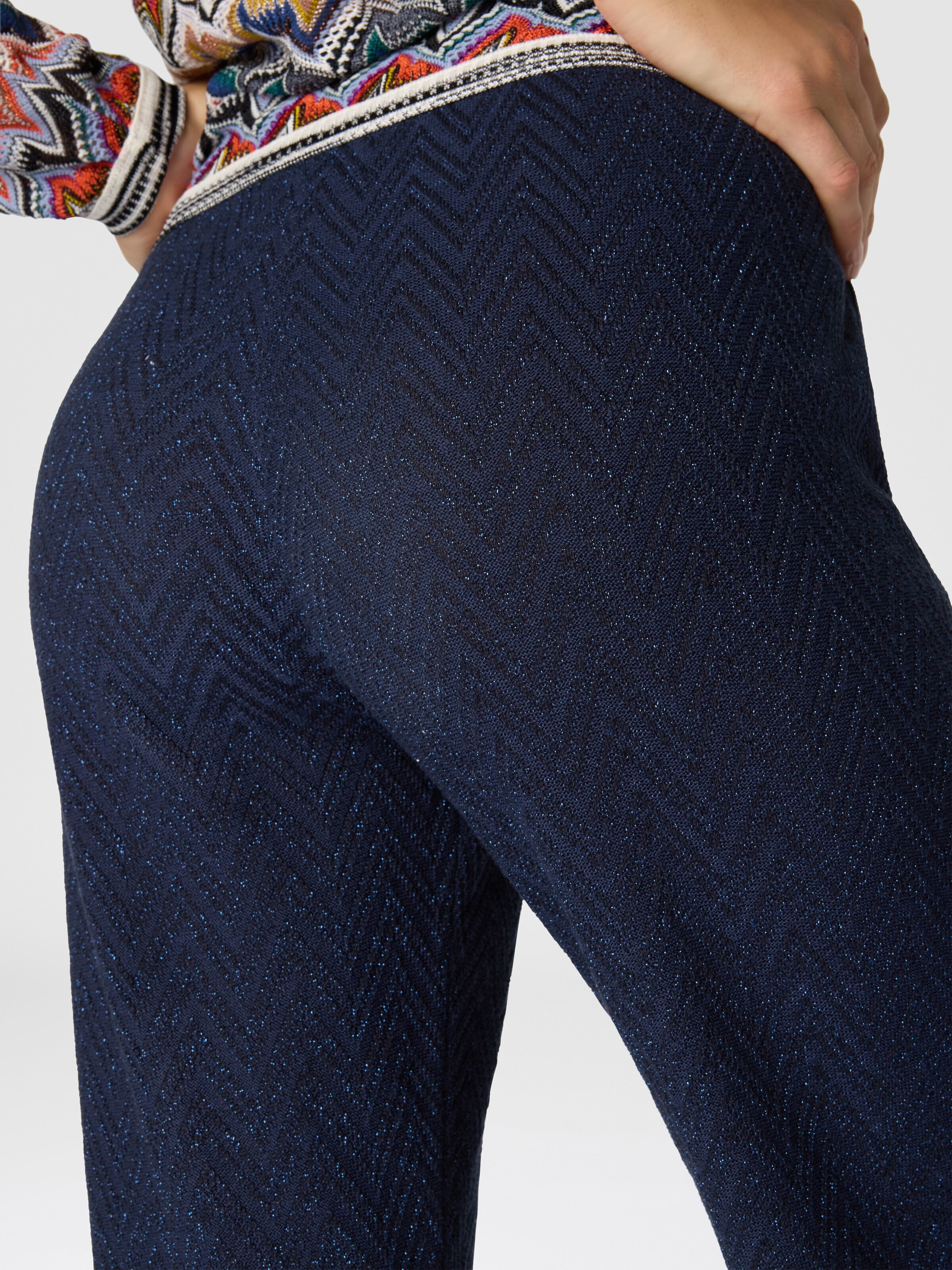 Chevron lamé knit trousers, Blue - 4