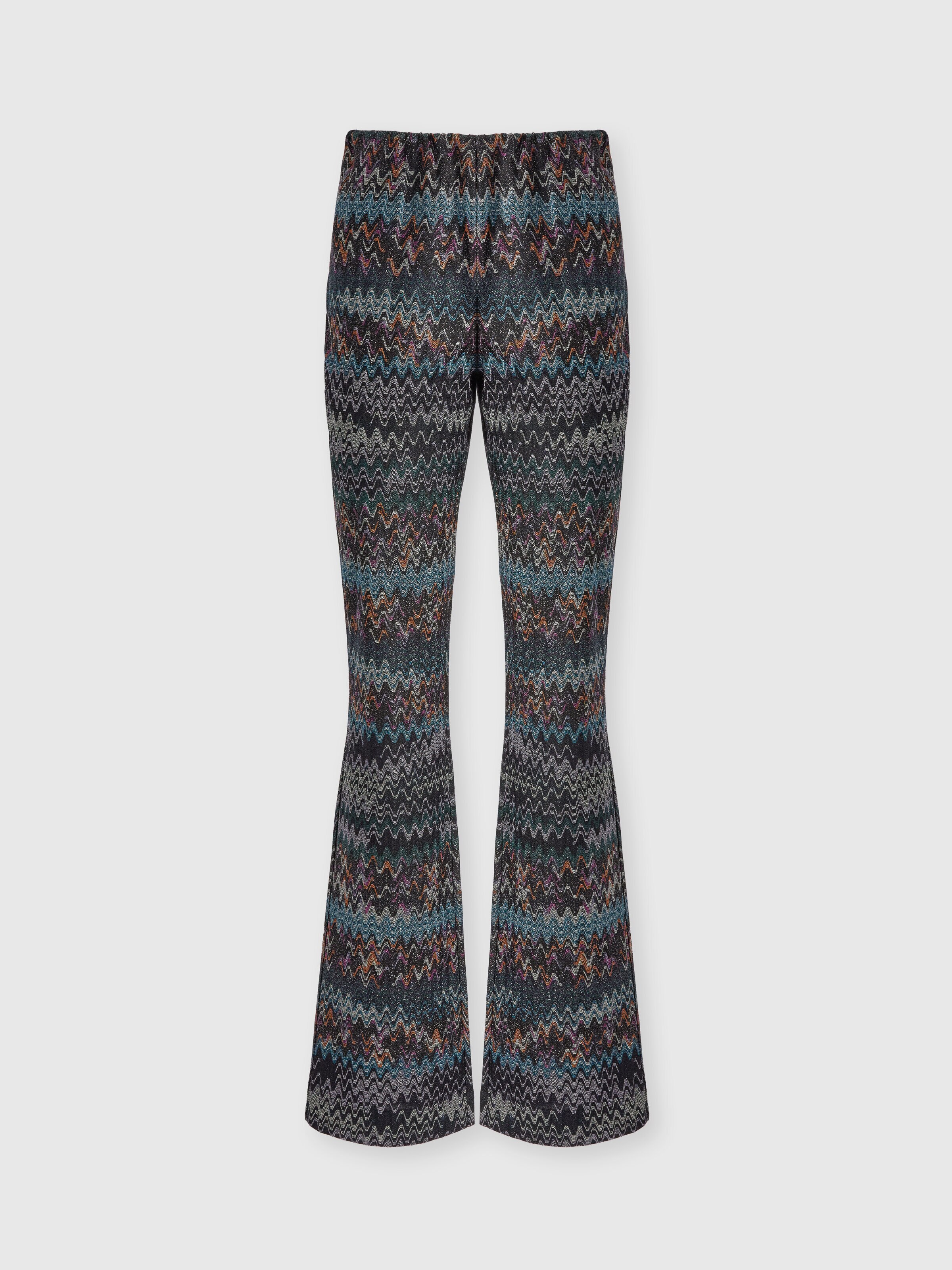 Flare trousers in lamé viscose, Blue - 0