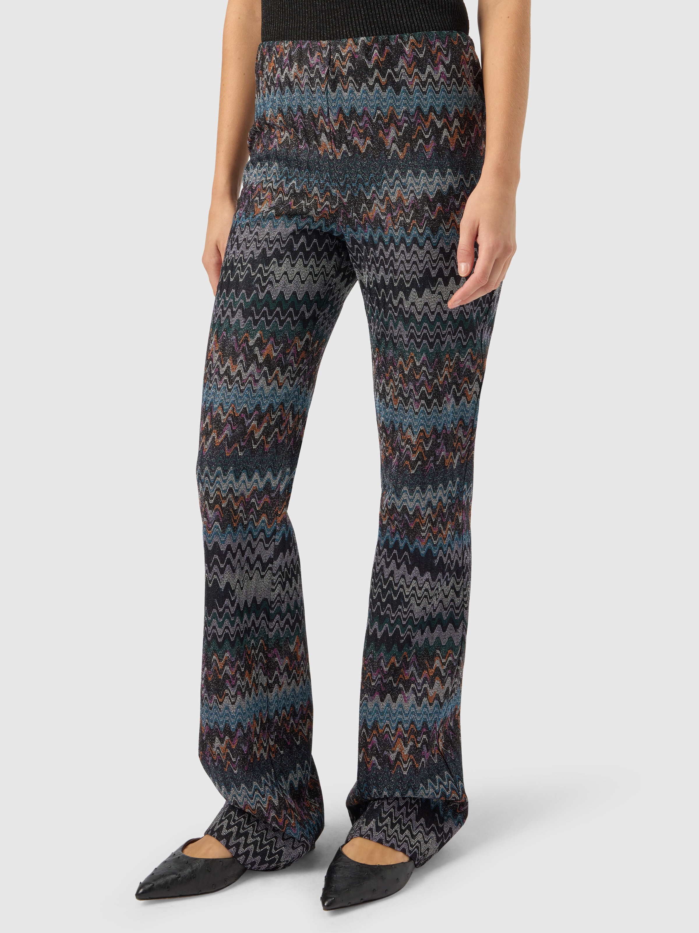 Flare trousers in lamé viscose, Blue - 3