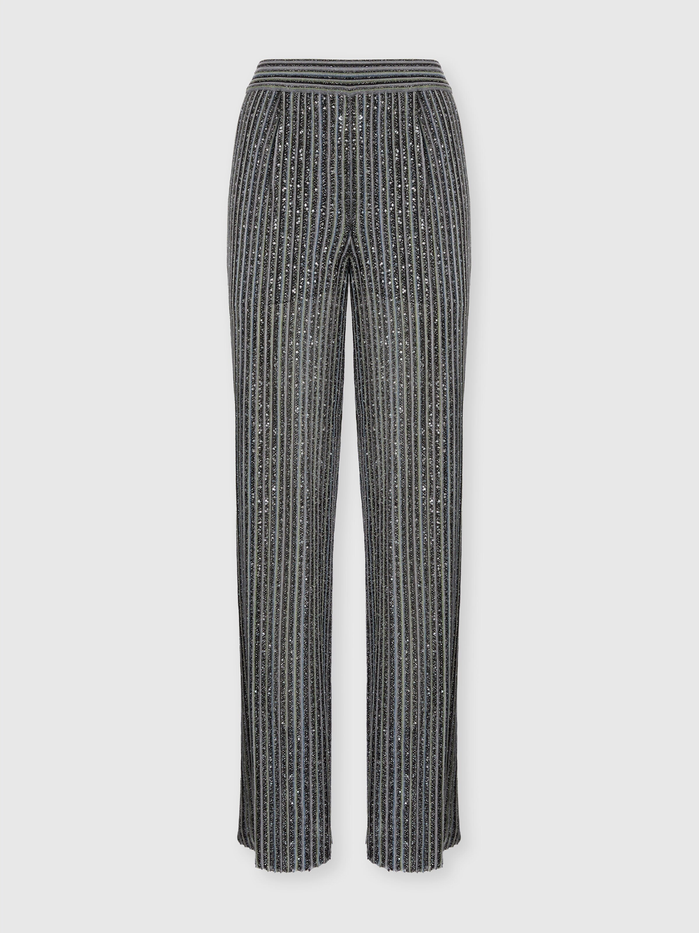 Pantalon long taille élastique avec paillettes, Argent & Gris - 0