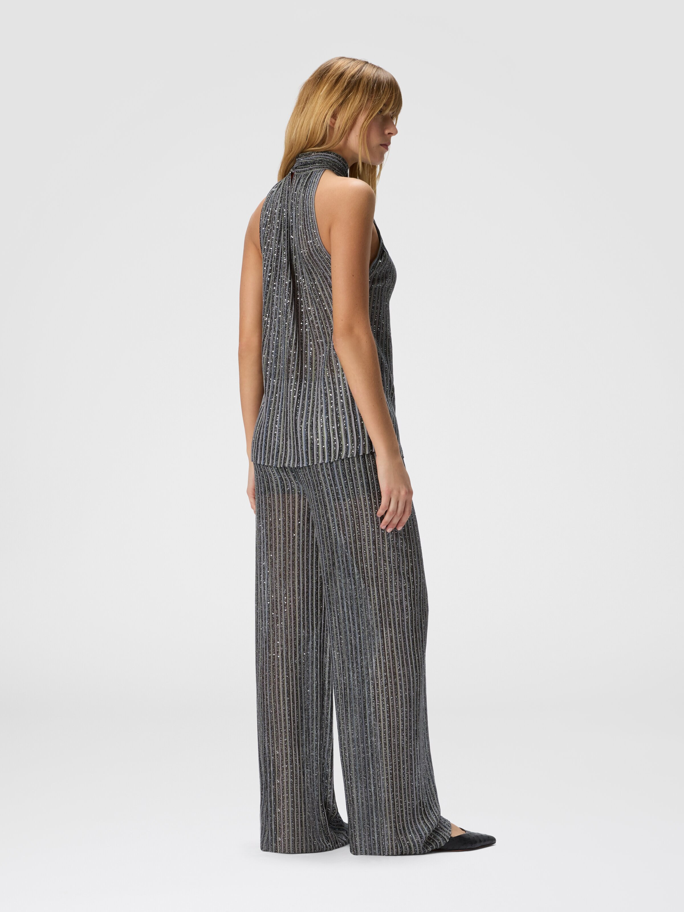 Pantalon long taille élastique avec paillettes, Argent & Gris - 2