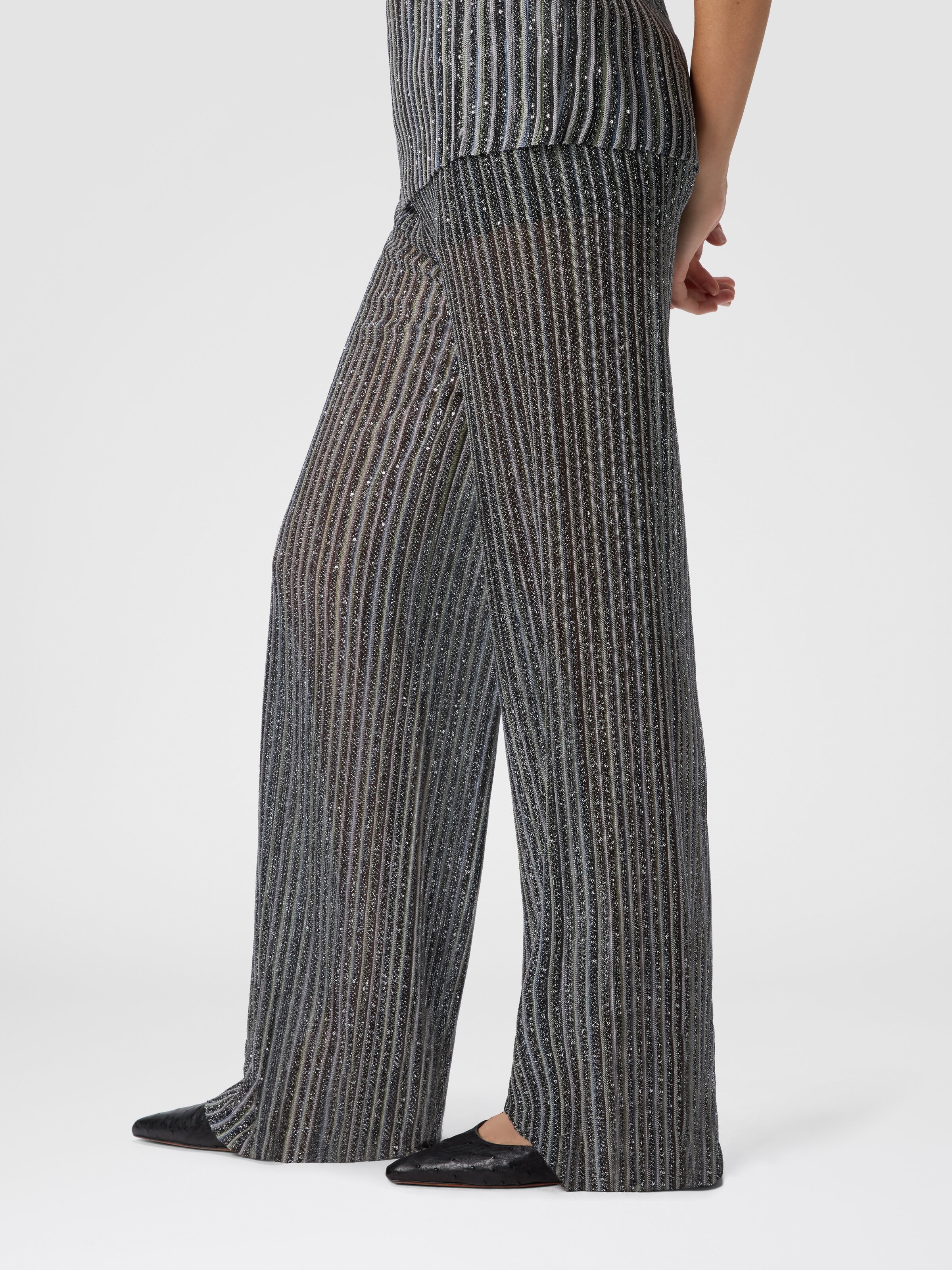 Pantalon long taille élastique avec paillettes, Argent & Gris - 3