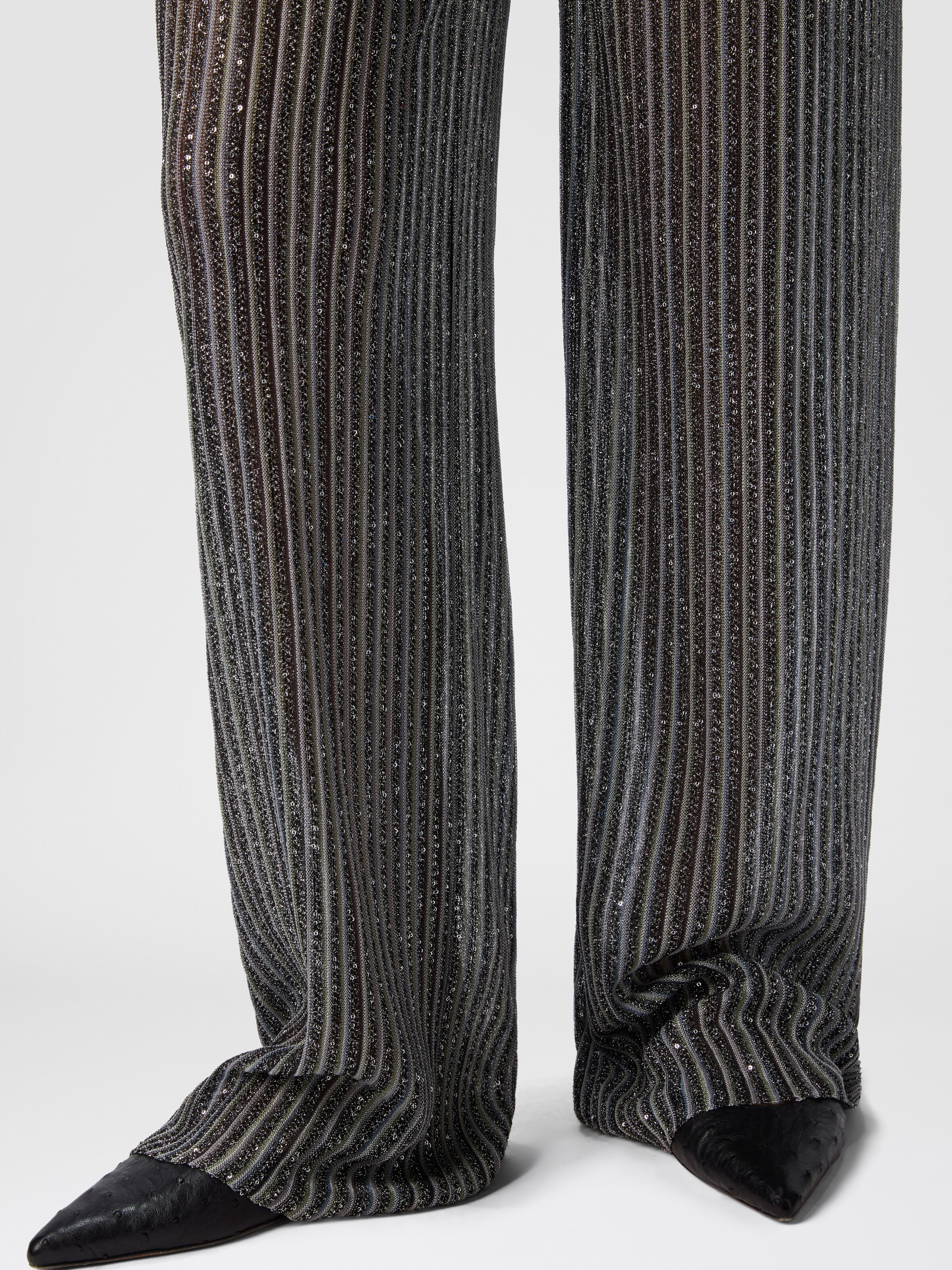 Pantalon long taille élastique avec paillettes, Argent & Gris - 4