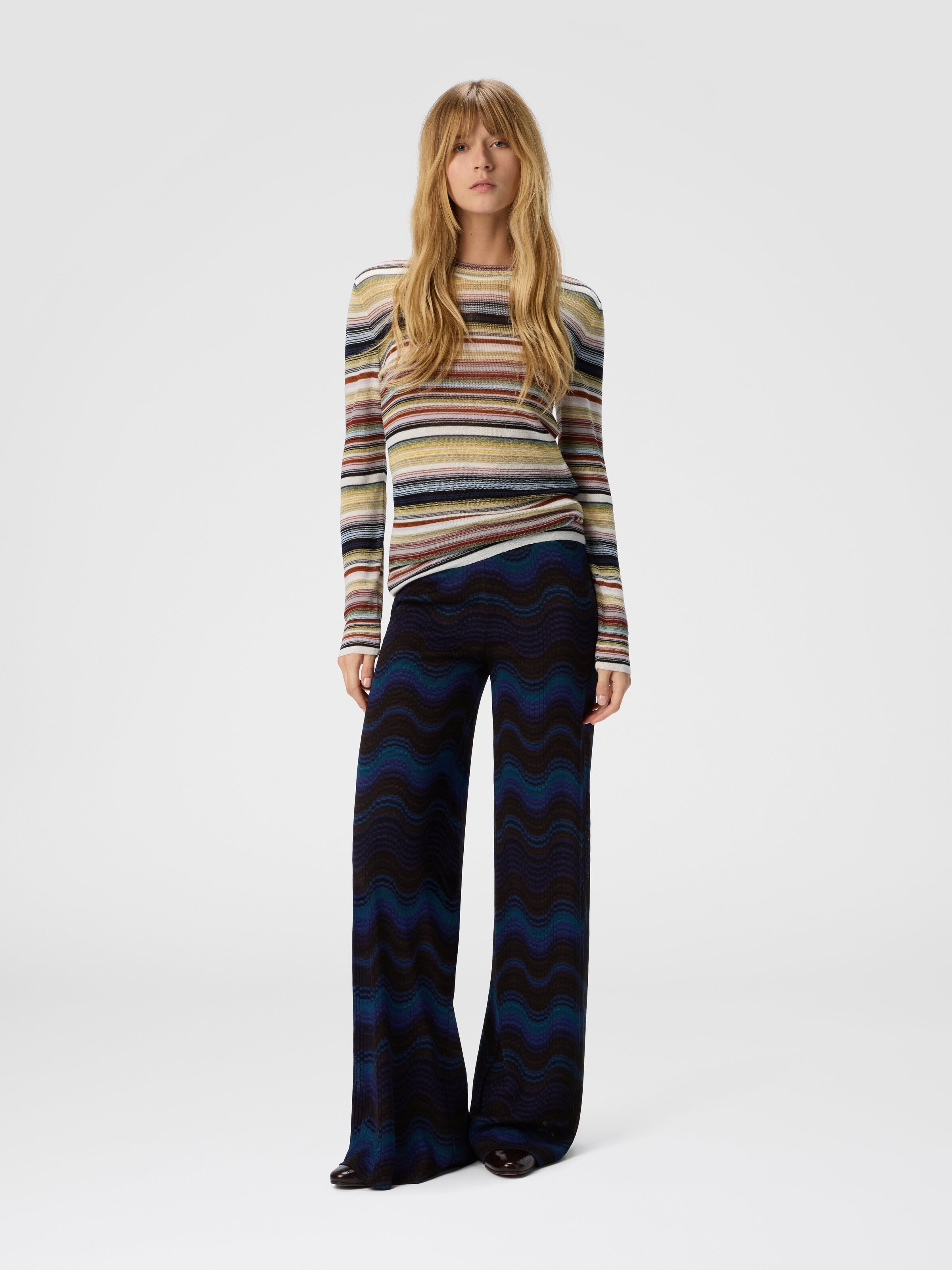 Pantalon palazzo avec motif ondulé, Jaune & Brun - 1
