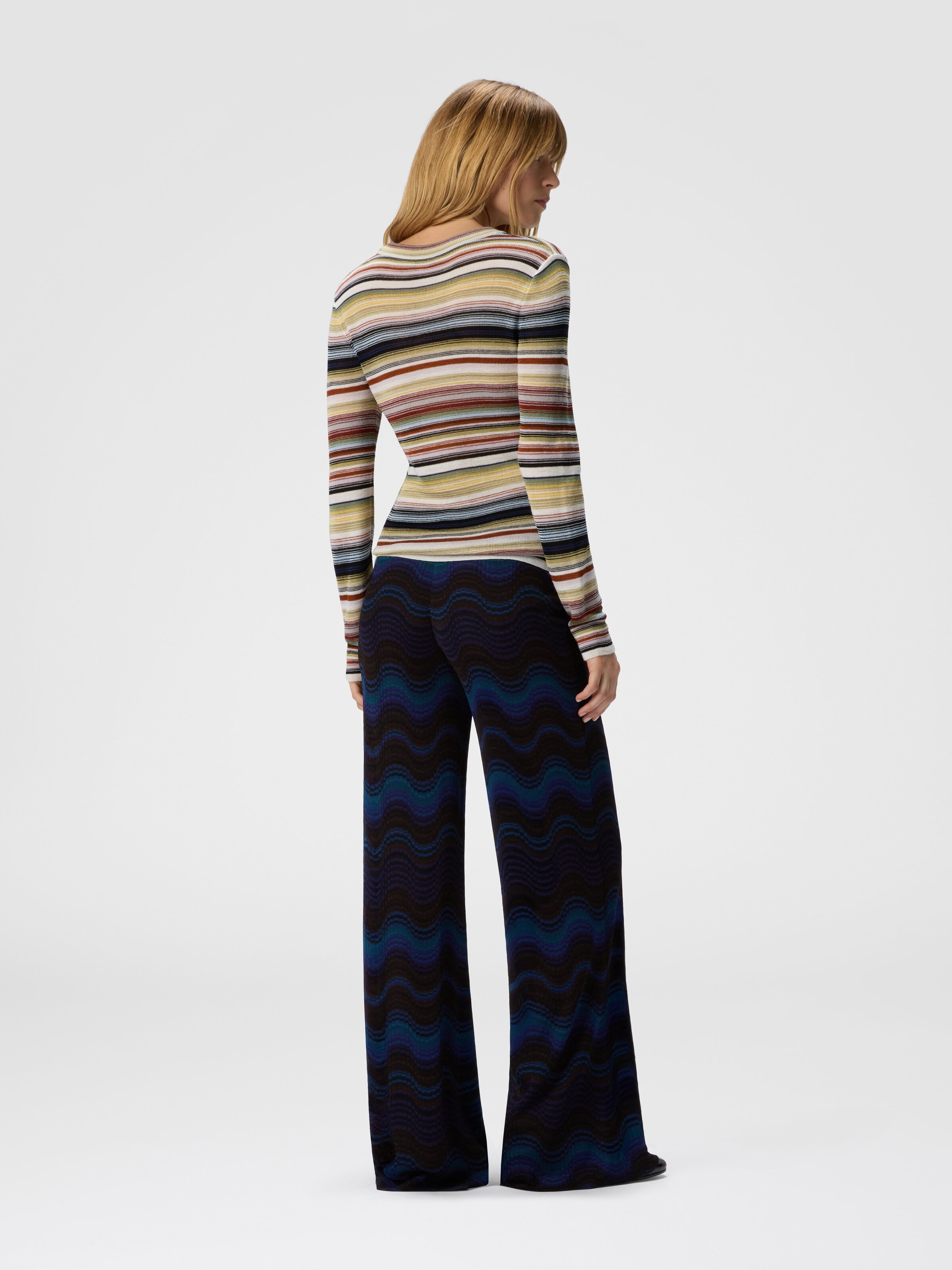 Pantalon palazzo avec motif ondulé, Jaune & Brun - 2