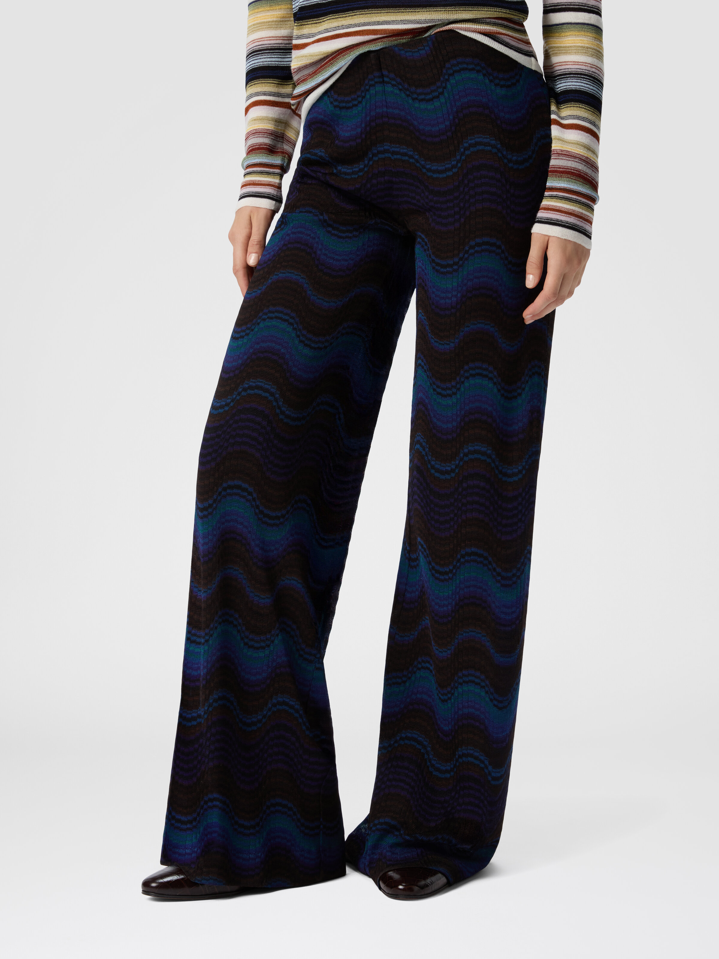 Pantalon palazzo avec motif ondulé, Jaune & Brun - 4