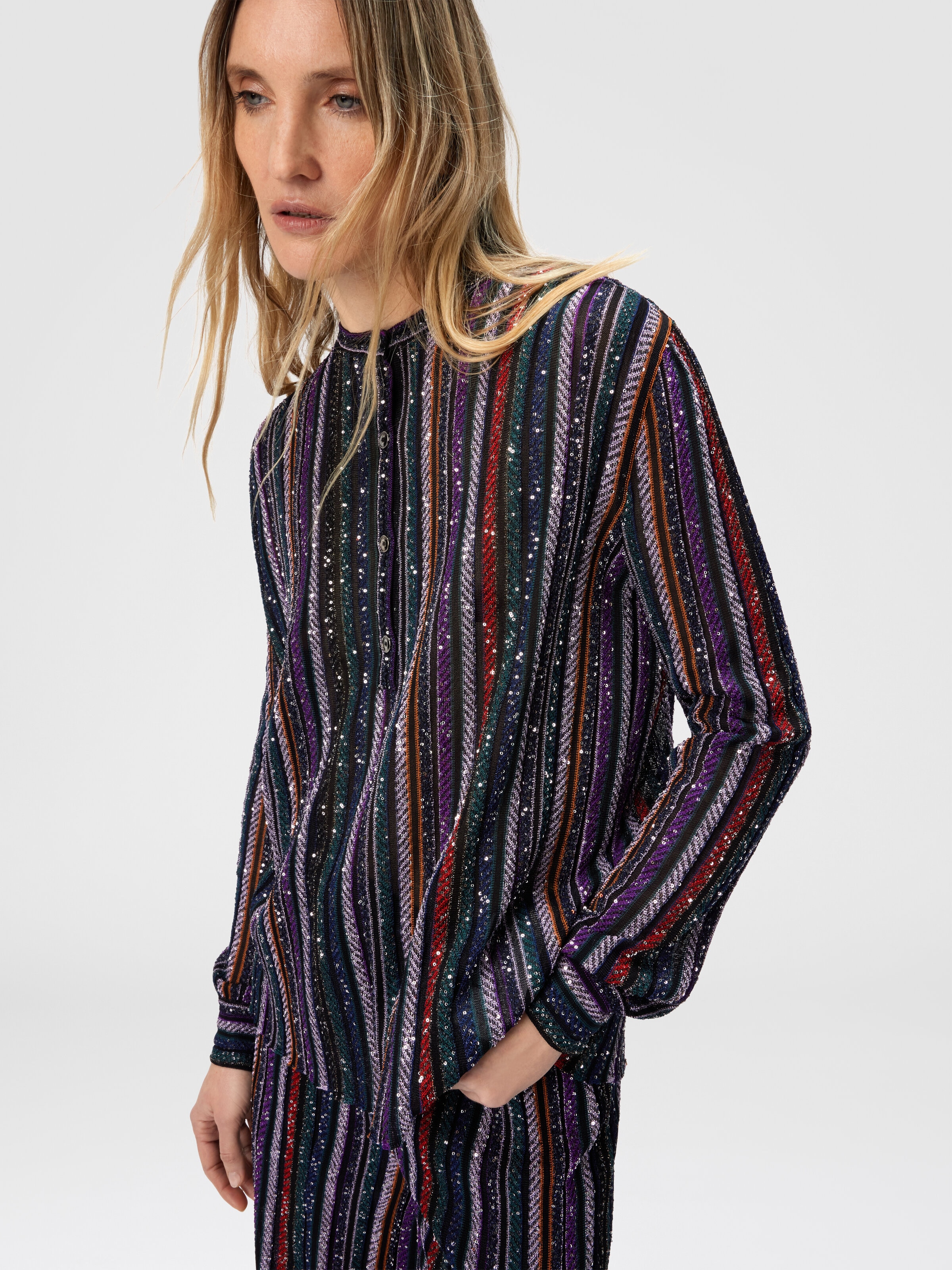 Blusa serafino con collo alla coreana, Multicolore  - 3